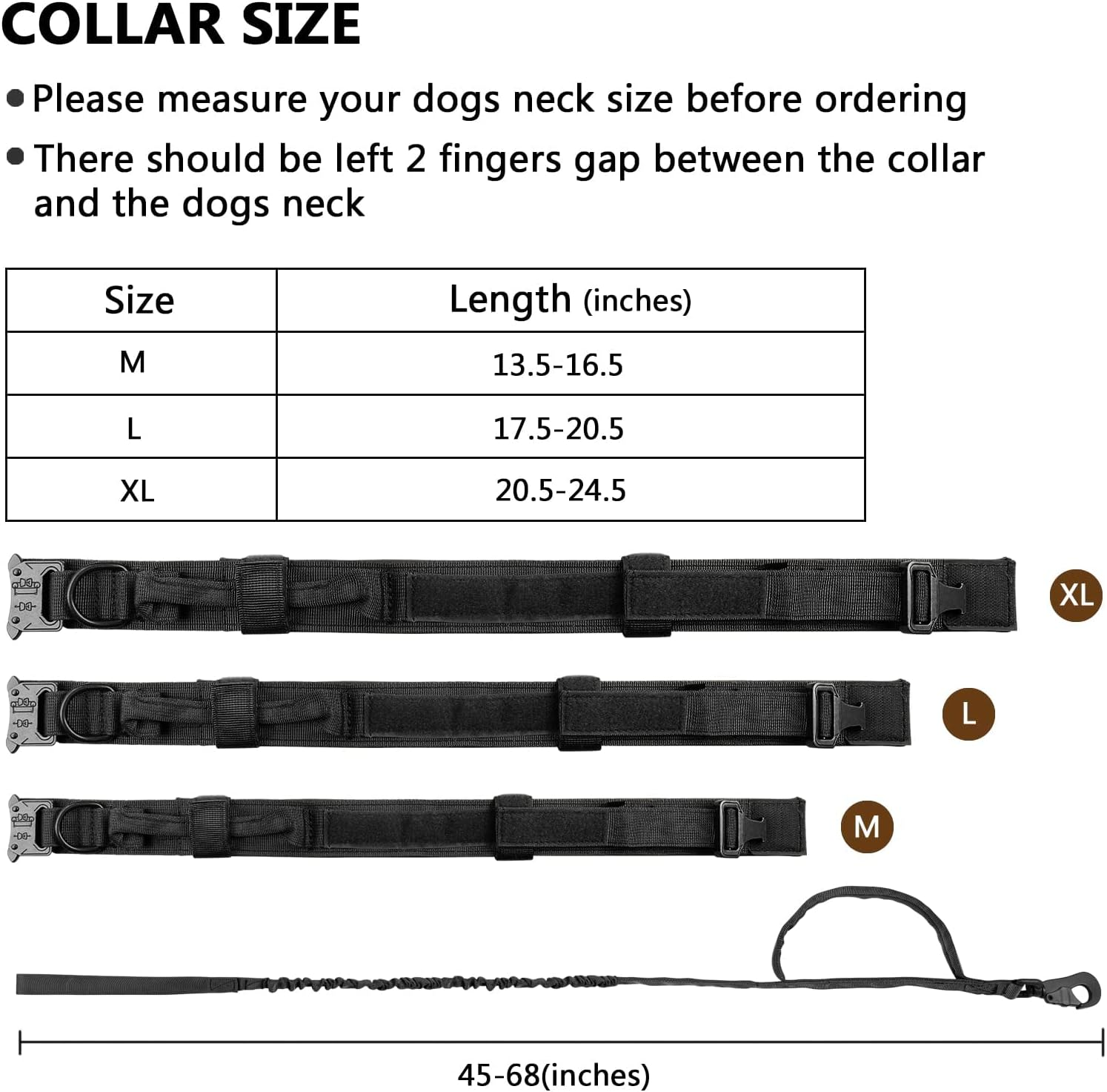 DAGANXI Tactical Dog Collar Leash Set, Adjustable Military Training Nylon Dog Collar with Controll Handle and Heavy Metal Buckle for Medium and Large Dogs，With Patches and Airtags Case (L, Black-Set) image number 7