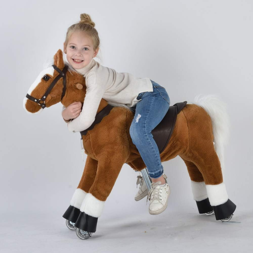 UFREE Horse Action Pony, Ride on Toy, Mechanical Moving Horse, Giddyup for Children 4 to 9 Years Old, Height 93Cm (White Mane & Tail) image number 3