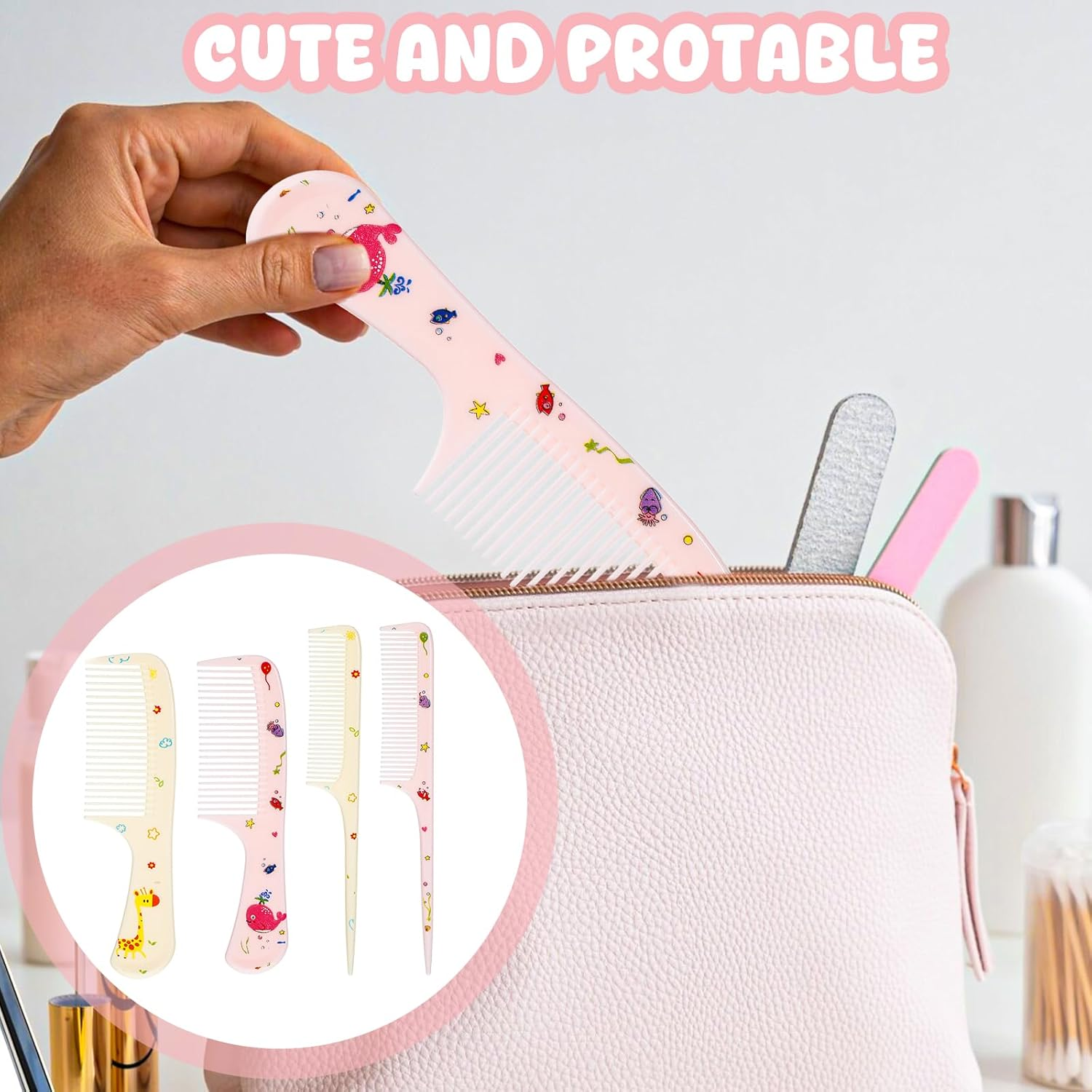 4Pcs Toddler Comb Set, Small Cute Fine Tooth & Rat Tail Baby Comb for Kids Styling, Mini Hair Comb Plastic Parting Combs, Anti-Static Hairdressing Baby Comb for Girl Wet Dry Hair (Pink Yellow) image number 3