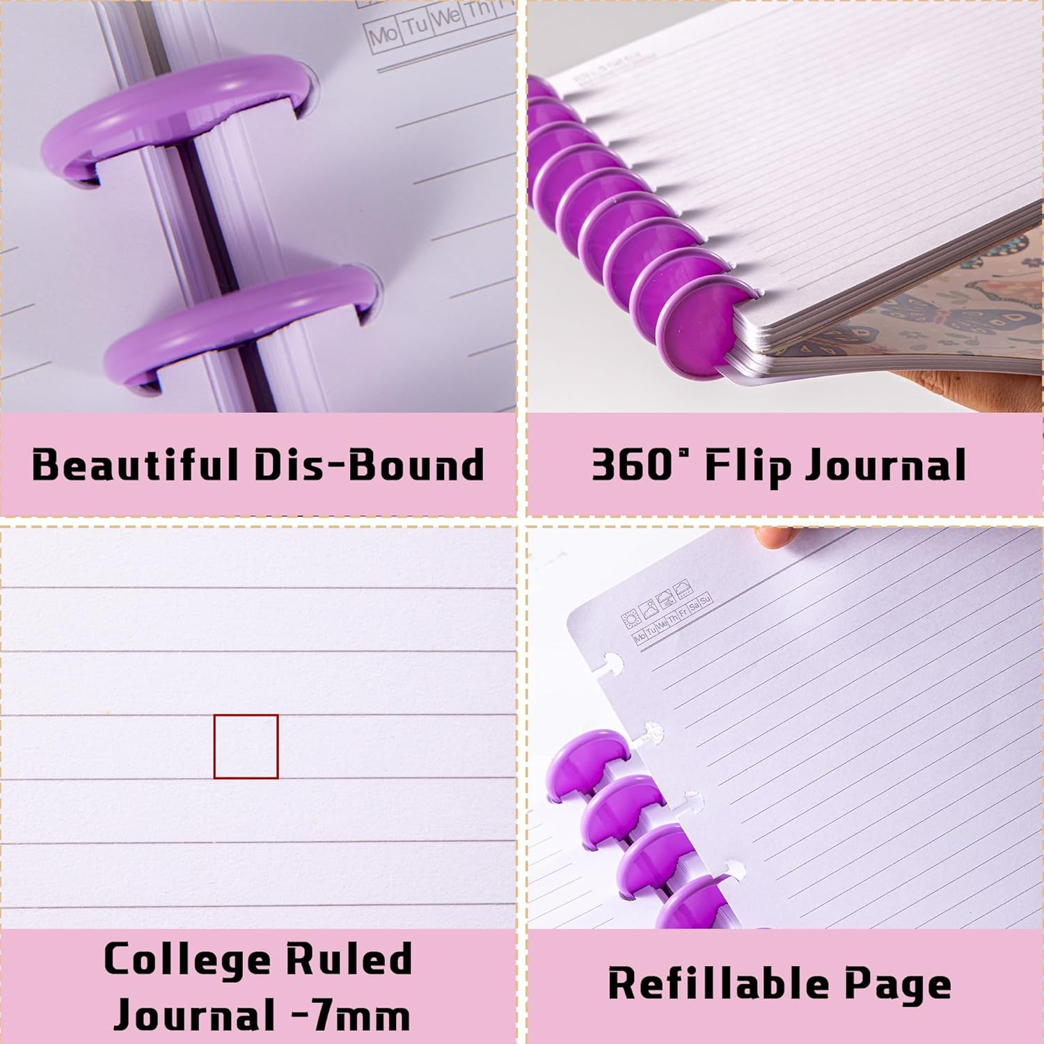 MGGAO Disc-Bound Butterfly Journal Planner for Women & Men, Lined Notebooks, 200 Pages, College Ruled Journals Notebook for School Office image number 6