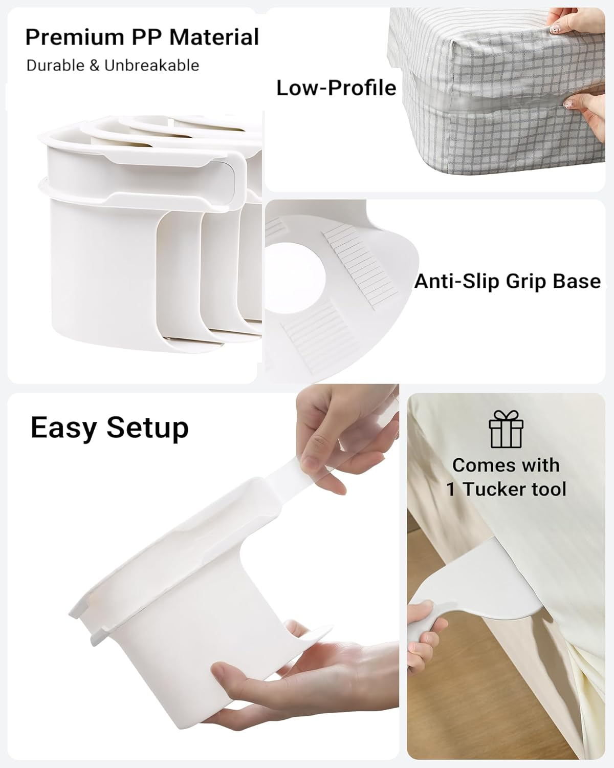 LIWEGHT Lock Sheet Holders Set, 4 Pack Bed Sheet Holders for Corners, Fitted Sheet Lock Straps and Anti-Slip Base Keep Sheets Firm & Tight, Heavy Duty Sheet Locks for Mattress (White)