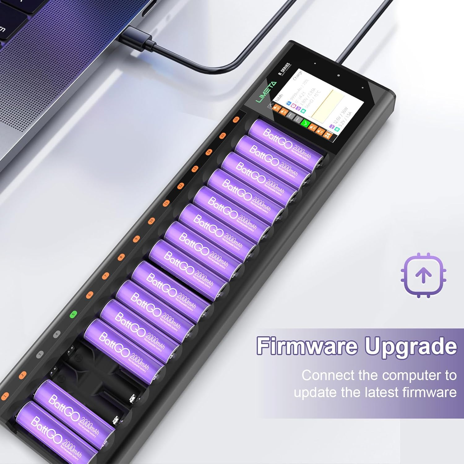 LIMETA 16 Slots Smart Battery Charger,Speedy Fast Charging Function with LCD Display,Universal Battery Charger for AA AAA Li-Lon, Lihv, Nimh, Nicd, Hife, Nizn Rechargeable Batteries image number 1