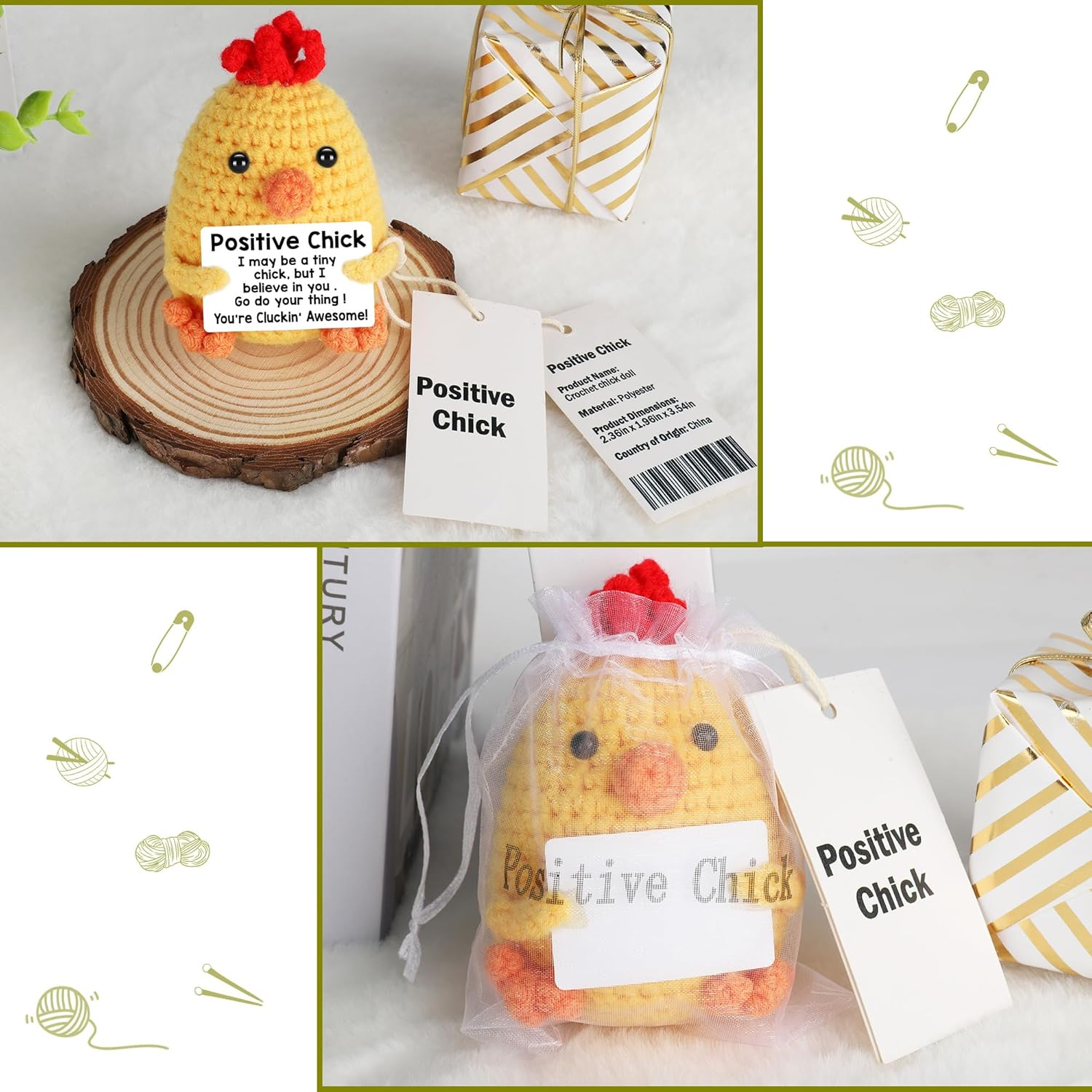 Mini Chicken Birthday Gifts for Women, Kindergarten Graduation Gifts for Her Him College Teen Daughter Friend Sister, Positive Crochet Animals Emotional Cheer up Support Handmade Chick Potato Pickle image number 2