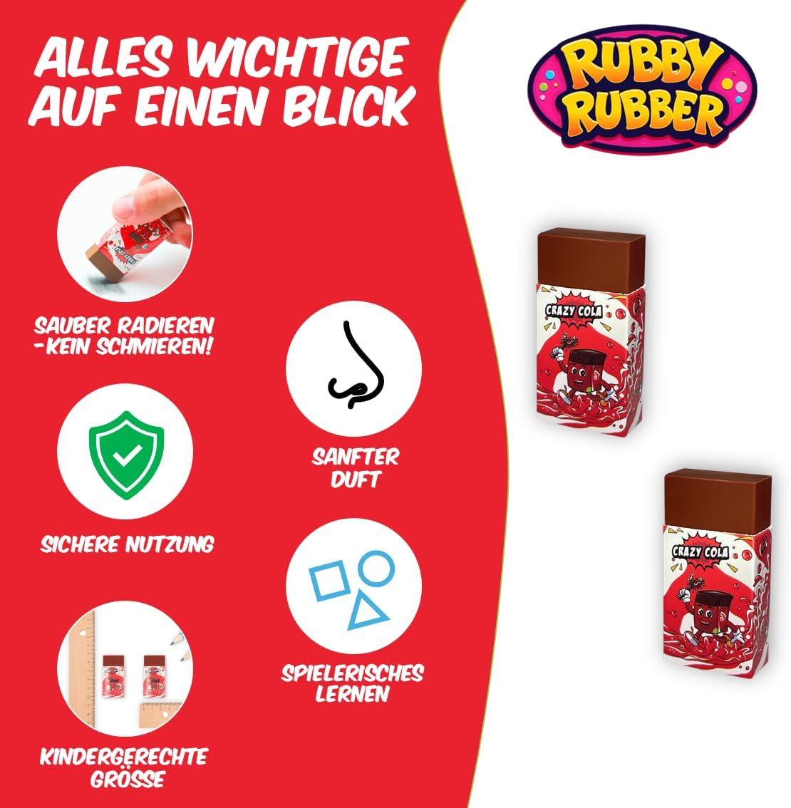 Children'S Eraser, Scented Eraser, Rubby Rubber Crazy Cola, Cola Scented Eraser, Includes 2 Erasers for School Supplies, Stationery, Children image number 1