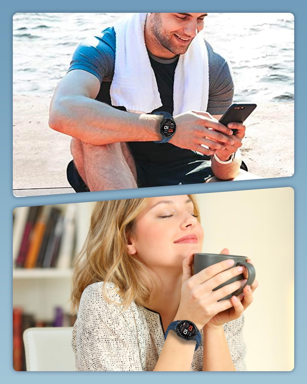 2 Pack Bands for Garmin Approach S50,Sport Silicone Band for Garmin Approach S50 Women Men,20Mm Soft Silicone Waterproof Replacement Smartwatch Strap,Adjustable Wristband,Black+Blue image number 2