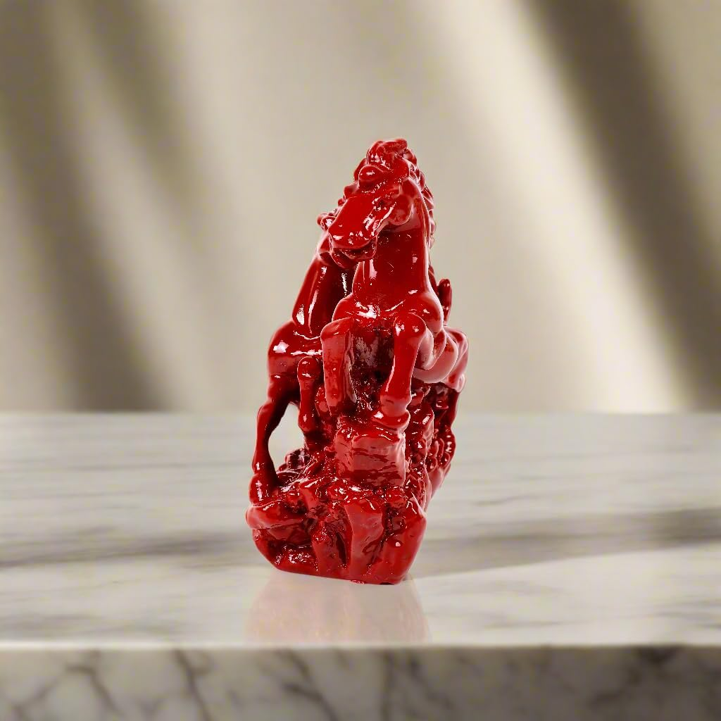 Indian Impressions | Vastu Red Resin Horses Figurine - Enhancing Energy, Success, Vastu-Compliant,Elegant Home Decor, Feng Shui, Spiritual Energy Booster image number 5