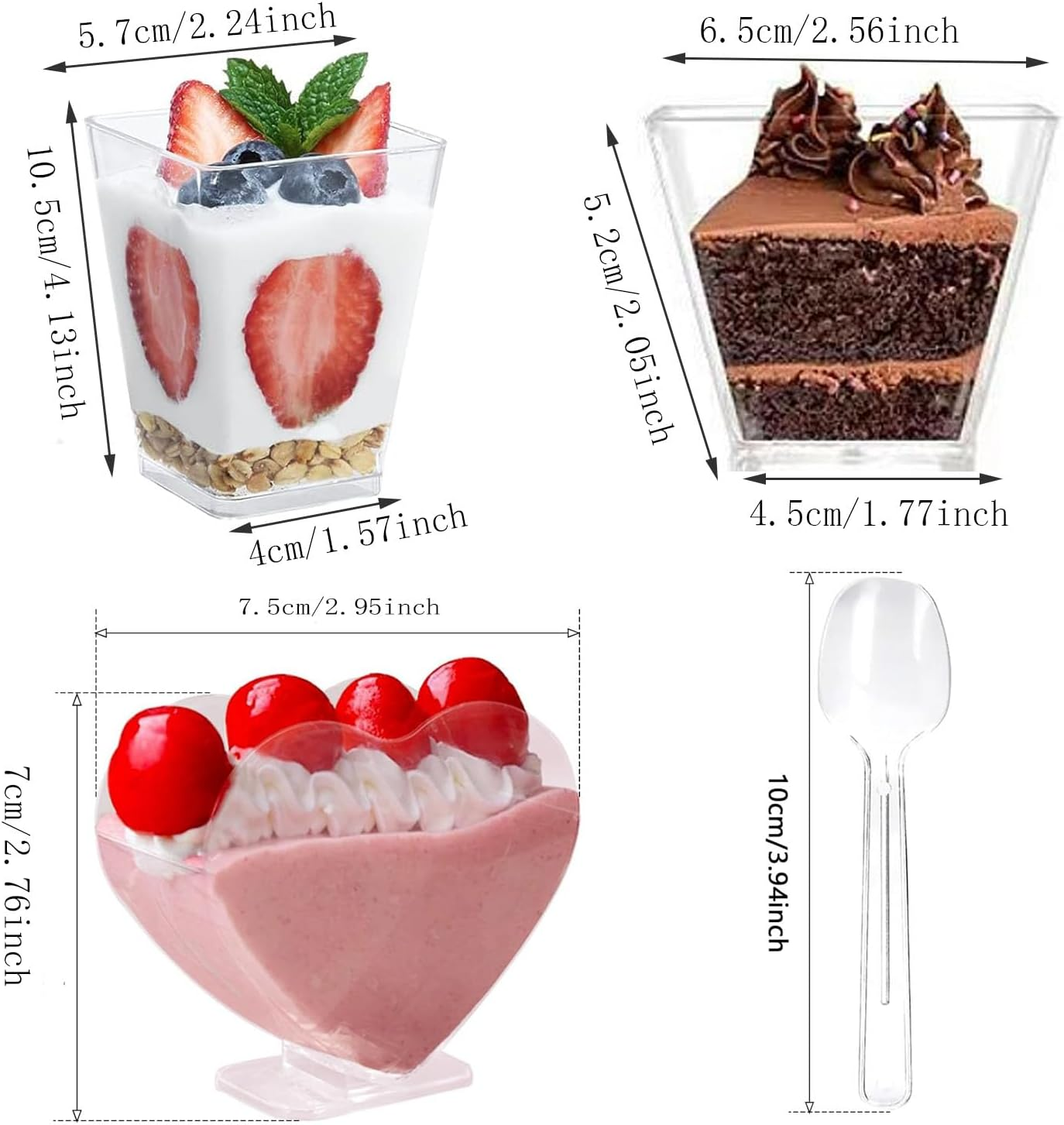 Paifeancodill Mini Dessert Cups with Spoons, 50 Pcs Reusable Clear Dessert Cups, Clear Dessert Shooter Cups, Plastic Parfait Appetizer Cup Dessert Pots Serving Cups for Food Mousse Pudding (Heart)