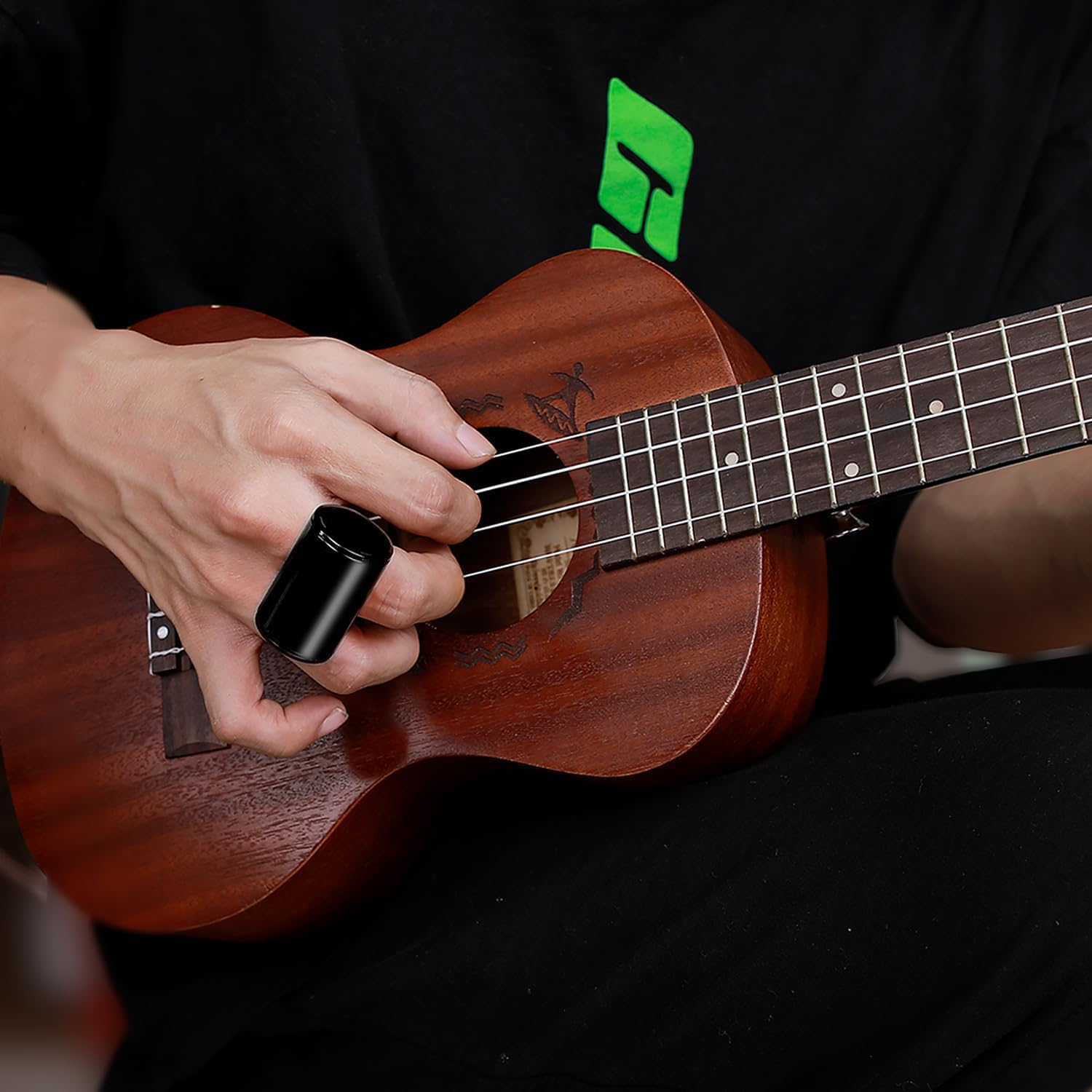 2 Set Foot Tambourine Shaker & Rhythm Finger Shaker with Elastic Strap, Percussion Musical Instrument Set for Ukulele Guitar Drum Mandolin Banjo Playing (Black) image number 2