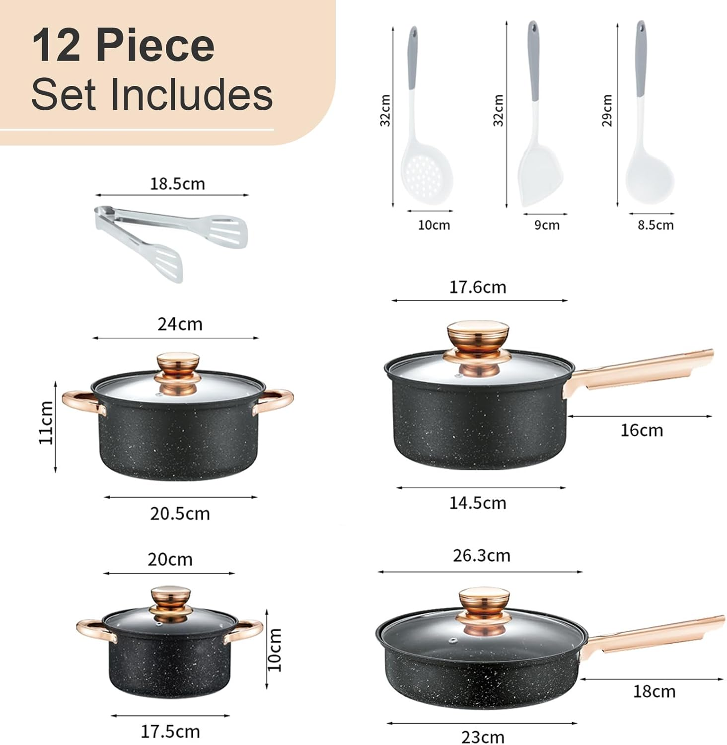 Pots and Pans Set Nonstick, 12 Piece Cookware Sets, Medical Stone Induction Cookware, Non Stick Kitchen Cooking Set for All Stove Tops (PFAS, PFOS, PFOA Free) image number 5