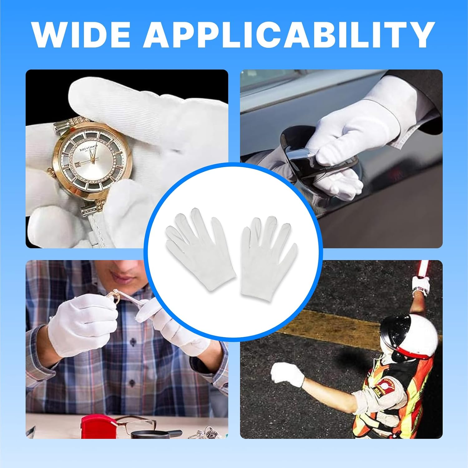 12 Pcs Gloves White Cotton Gloves &ndash; 22Cm Stretch Gloves for Spa/Jewelry Handling (One Size) image number 4