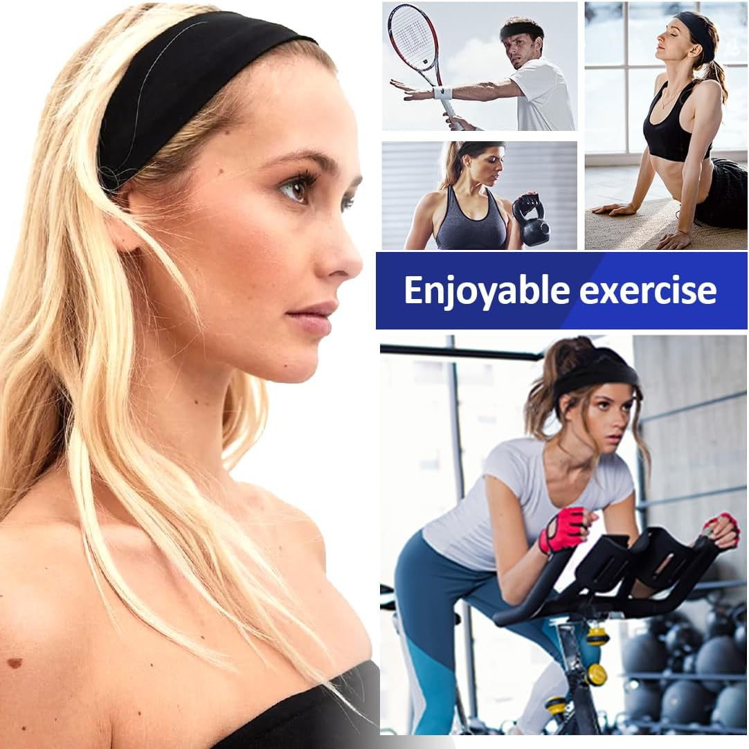 BIRLOZA Pack of 3 Hair Bands, Black, 7 Cm Wide Hair Band, Elastic Headband, Non-Slip Headband for Running, Cycling, Yoga, Fitness image number 5