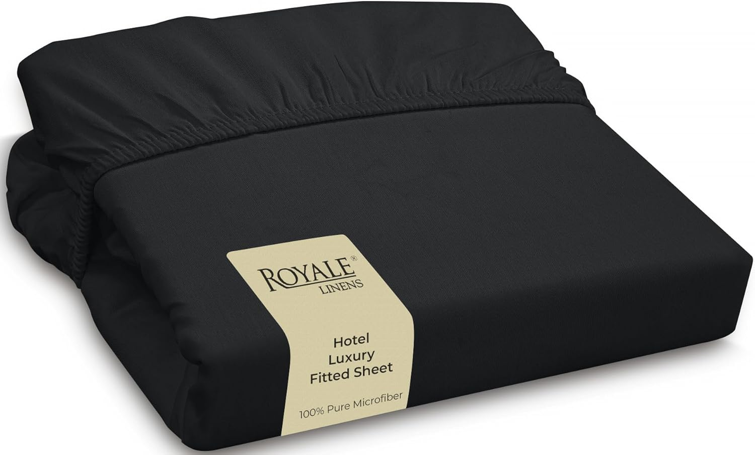 Royale Linens Fitted Sheet Queen - Brushed Hotel Quality 1800 Ultra-Soft Wrinkle & Fade Resistant - Bottom Sheet - Deep Pocket Stretches up to 16" - Fitted Sheet Only - Elastic Sheet (Queen, Black)