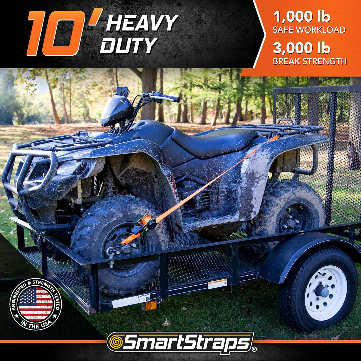 Smartstraps 10&rsquo; Retractable Ratchet Straps, 2 Pack &ndash; 3,000Lb Break Strength, 1,000Lb Safe Work Load &mdash; Haul Motorcycles, Boats, and Appliances with Patented Technology Heavy Duty Ratchet Straps