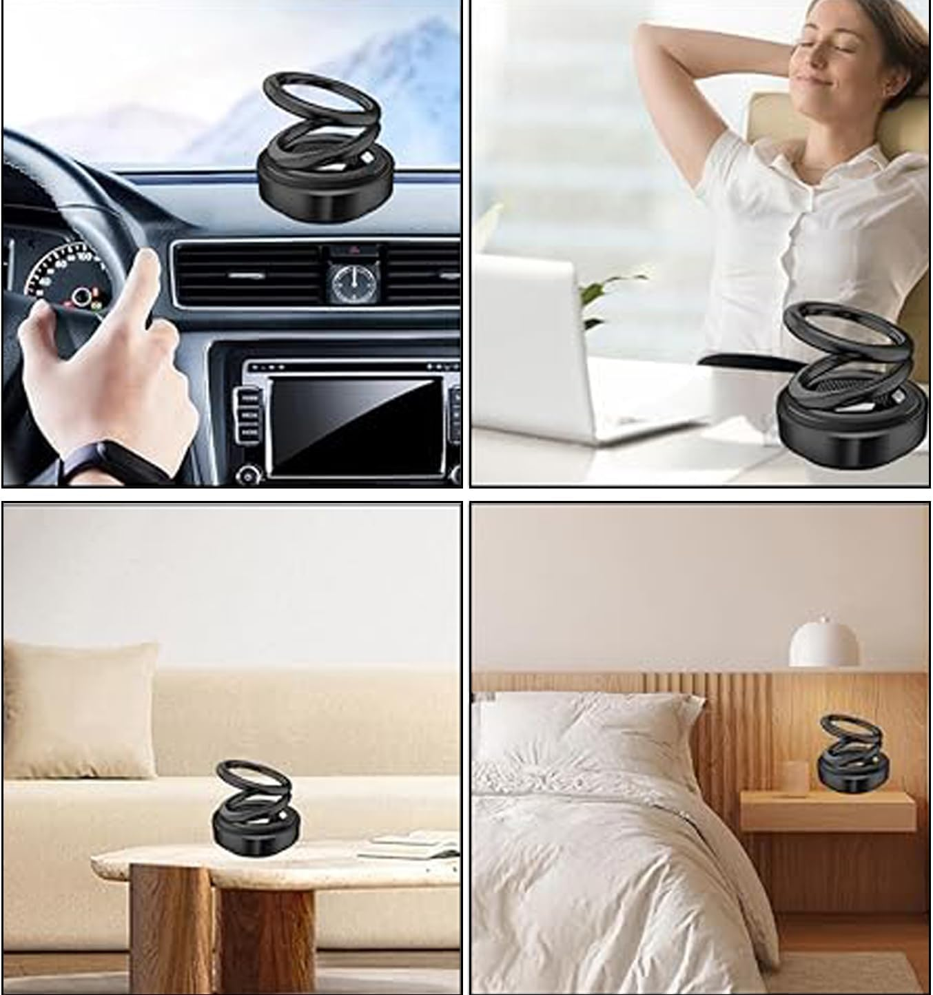 Solar Powered Car Air Freshener, Double Ring Rotating Diffuser, 360-Degree Aromatherapy, Car Interior Accessory (Black) image number 4