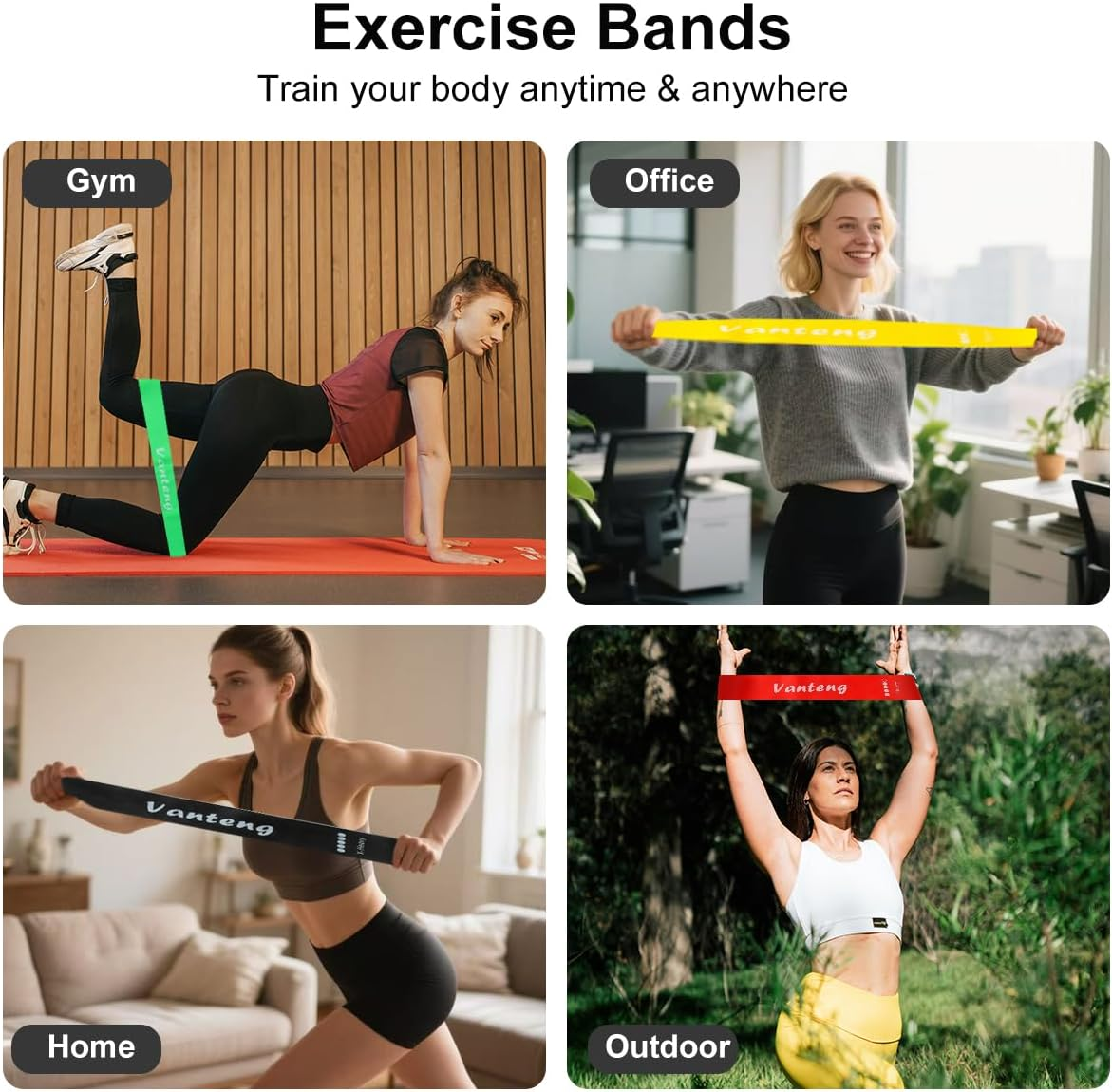 Vanteng Resistance Bands, [Set of 5] Exercise Loop Bands with 5 Different Strength Levels - Rubber Latex Anti-Slip Fitness Bands - Carry Bag Included - Ideal for Home Gym Pilates Yoga Workout image number 5