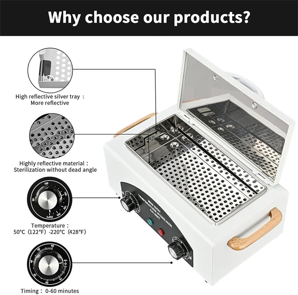 Partsable 2L 220V Dry Heat Sterilizer High Temperature Nail Tool Sterilizer W/Timer CH-360T Salon Equipment for Sundry Beauty Hair Metal Tools 300W with Handle image number 4