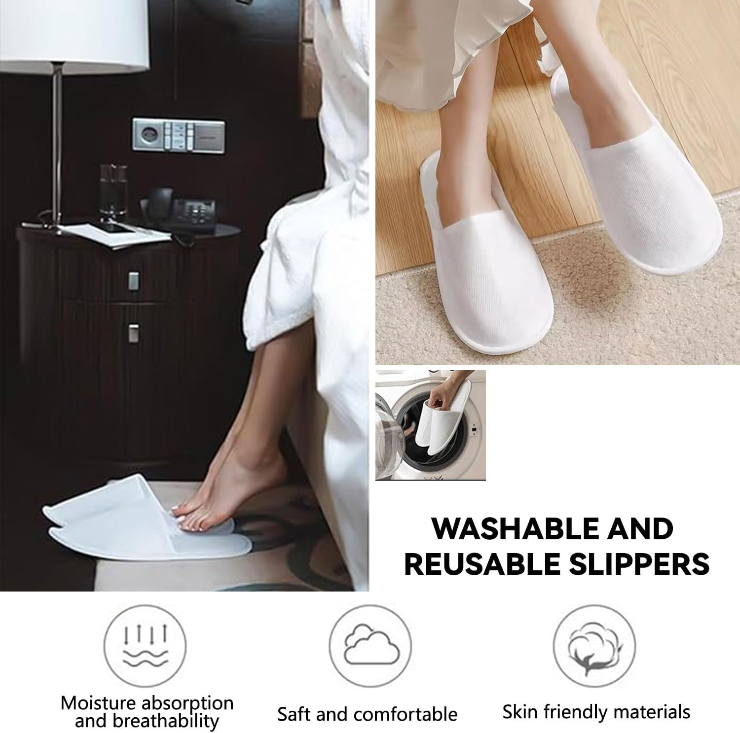 UNIHOC Hotel Slippers, Disposable Shoes, Guest Slippers Set, 4 Pairs of Terry Slippers, Disposable Slippers, Slippers for Men and Women, Universal Size (EU 37-43) image number 6