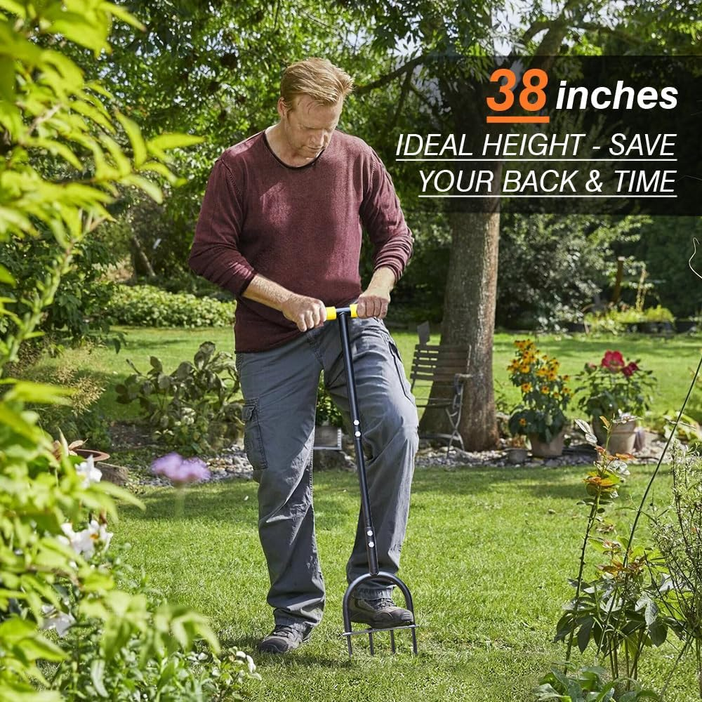 Colwelt Spike Lawn Aerator, Manual Aerator for Compacted Soils and Lawns, Non-Slip T-Handle Spike Aeration with Four 3.5-Inch Solid Steel Spikes, 38-Inch image number 5