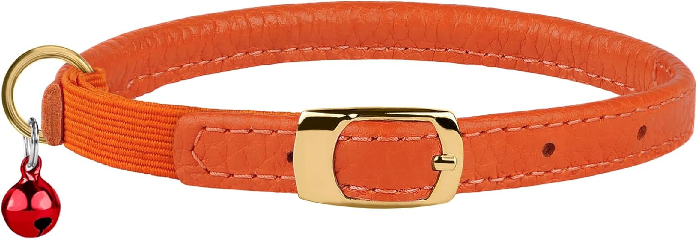 Murom Rolled Leather Cat Collar with Elastic Strap Safety Adjustable Pet Collars for Cats Kitten Yellow Red Pink Blue Orange Brown Gray (Orange)
