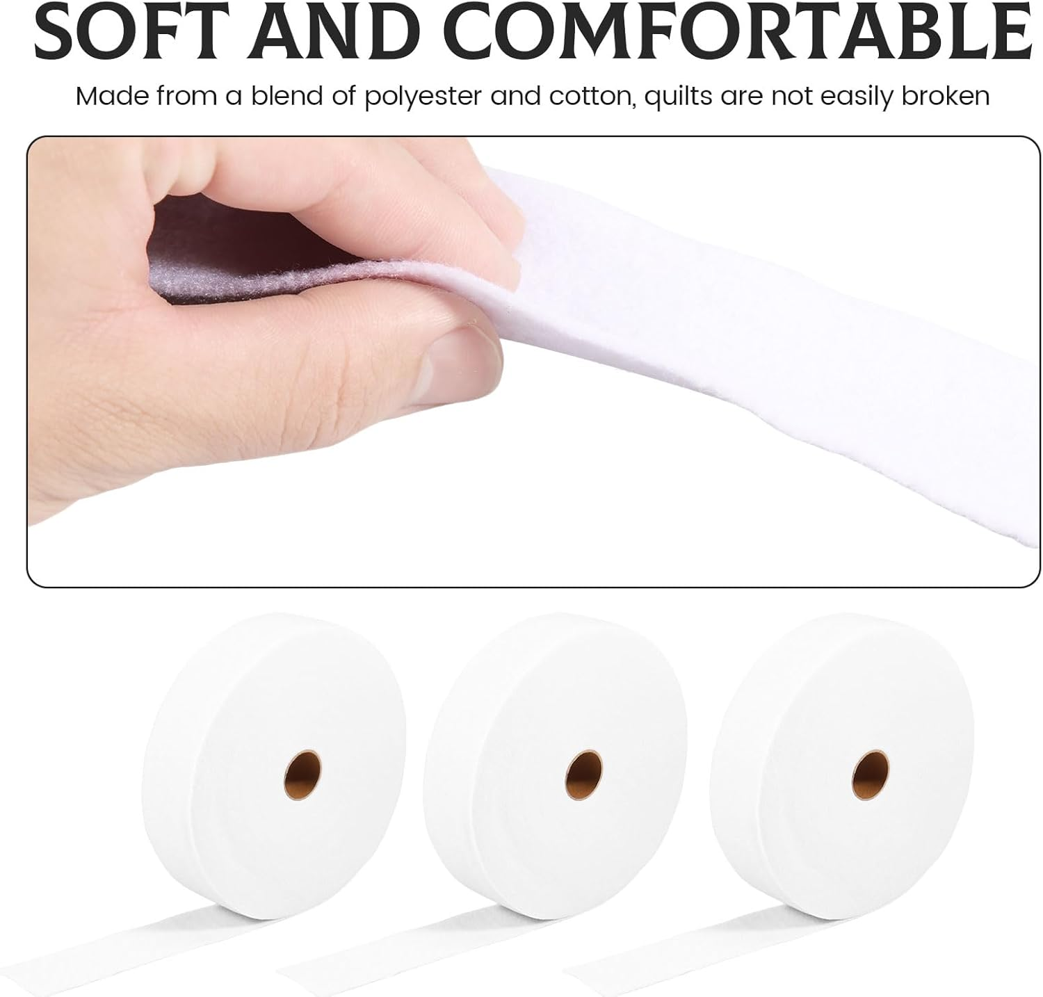 3 Rolls Jelly Roll Batting Strip Polyester Cotton Batting Jelly Roll White Quilt Batting Roll Flexible Quilt Batting for Jelly Roll Rugs, Throw Rugs,Braided Rug, Batting Strips