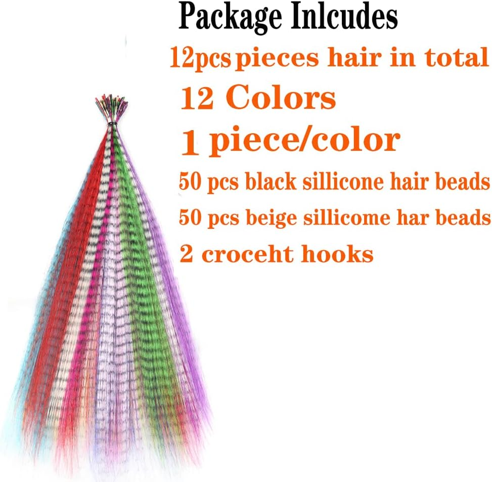 YUDAOHAIR Synthetic Feather Hair Extensions for Women 16 Inch Hairpieces With100Pcs Silicone Micro Link Beads and 2 Crochet Hooks Hair Feathers with Tools Kit (16'', 12 Feather Mix Colors) image number 5