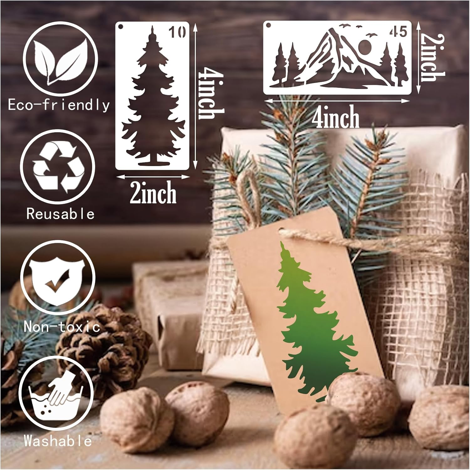 Mountain Stencils for Painting on Wood Burning Patterns Pine Tree Stencils Nature Stencil Christmas Tree Paint Template on Art Craft Canvas Wall Fabric Rock (50 Mountain) image number 4