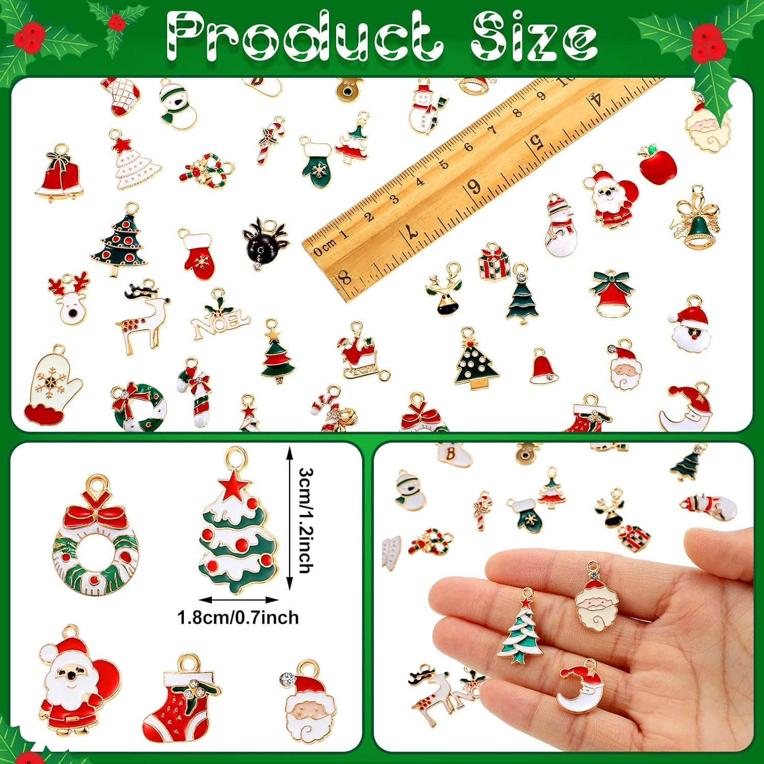 100 Pcs Mini Christmas Charms for Jewelry Making DIY Bulk Assorted Gold Alloy Santa Claus Snowman Reindeer Christmas Pendant for Xmas Earrings Bracelet Necklace Keychain Craft DIY Making Supply Decor image number 2