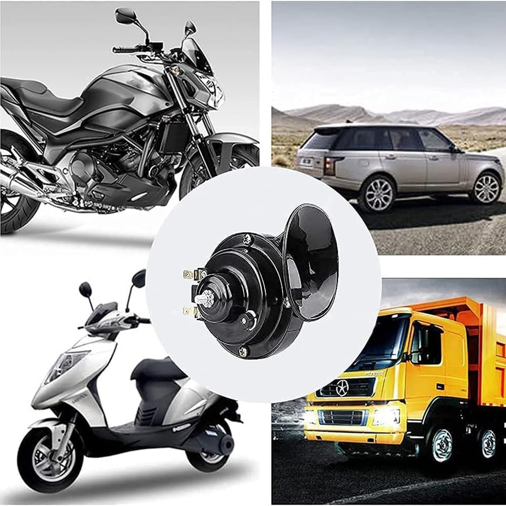 300DB Super Loud Car Horn, 12V Waterproof Car Air Electric Snail Horn, Universal Automotive Accessories, Electric Snail Horn Fit for Cars, Motorcycles, Trucks, Bicycles, Marine Cars (Black,12V) image number 2