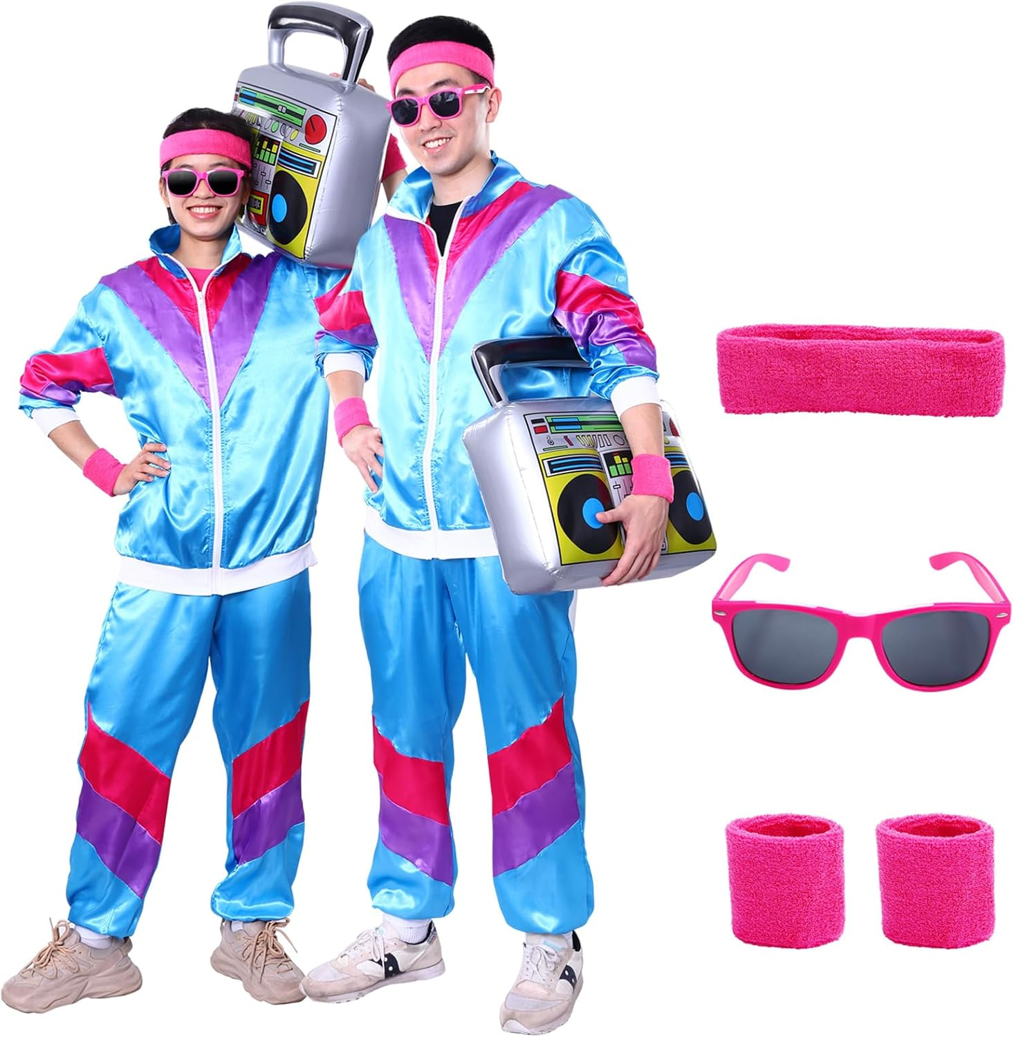80S Fancy Dress Costume for Adults,80S Shell Suit Costume,90S Shell Suit Fancy Dress,Fashion Retro Tracksuit Outfit,90S Fancy Dress Costumes with Headband Wristbands Glasses image number 3