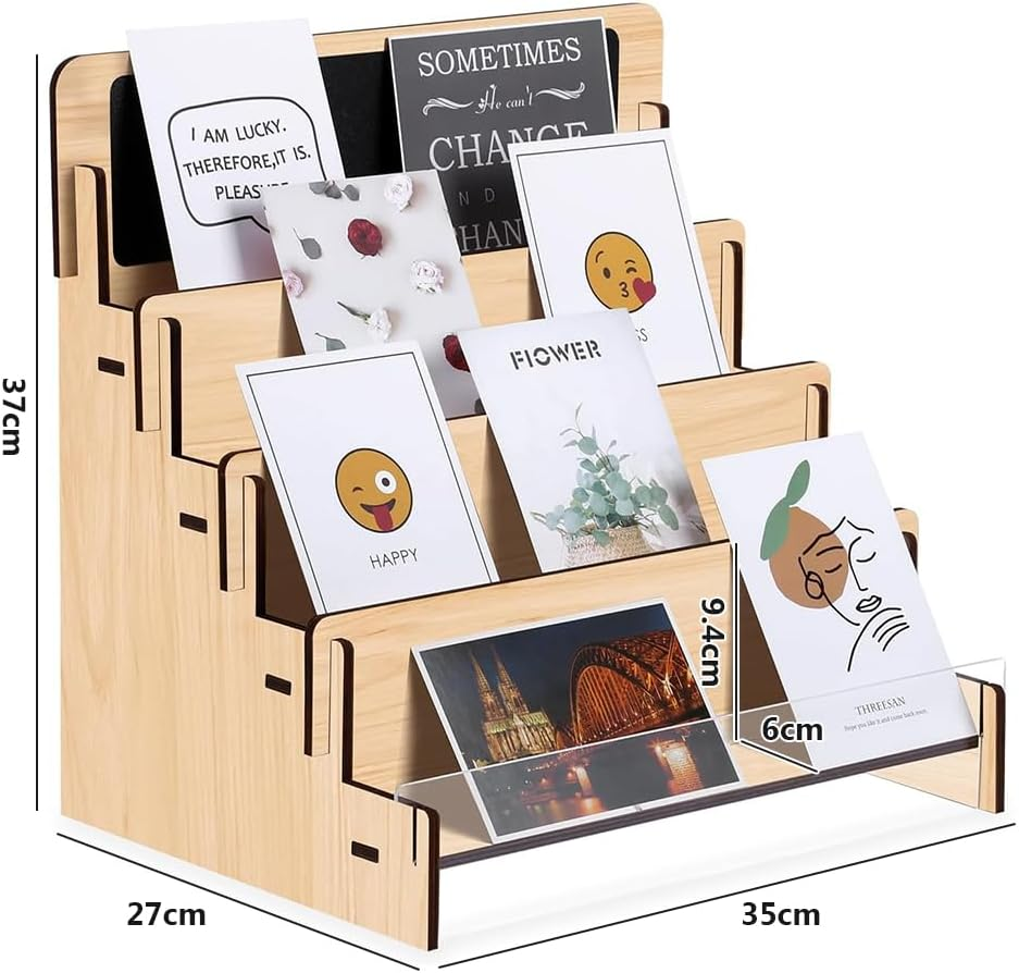Greeting Card Display Stand,Postcard Display Stand,Stickers Display Stand,Card Organizer Shelf, for Picture Photos Birthday Cards,For Collector, Pictures, Brochure,4-Tier image number 1