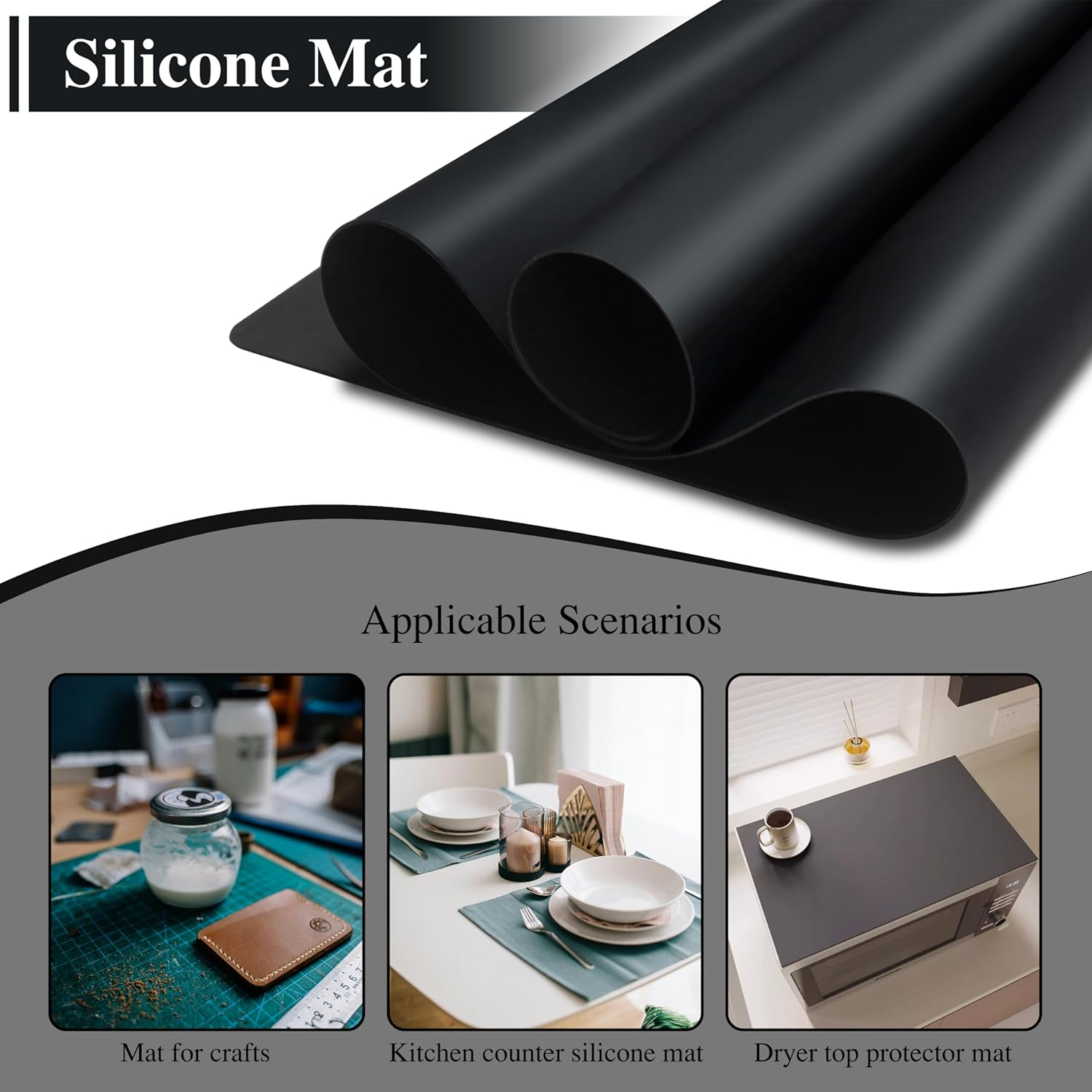 Large Silicone Mats, 2Pcs 65 X 45Cm Black Silicone Craft Mat, Silicone Mats for Kitchen Counter, Paiting, Jewelry,Heat Resistant image number 5