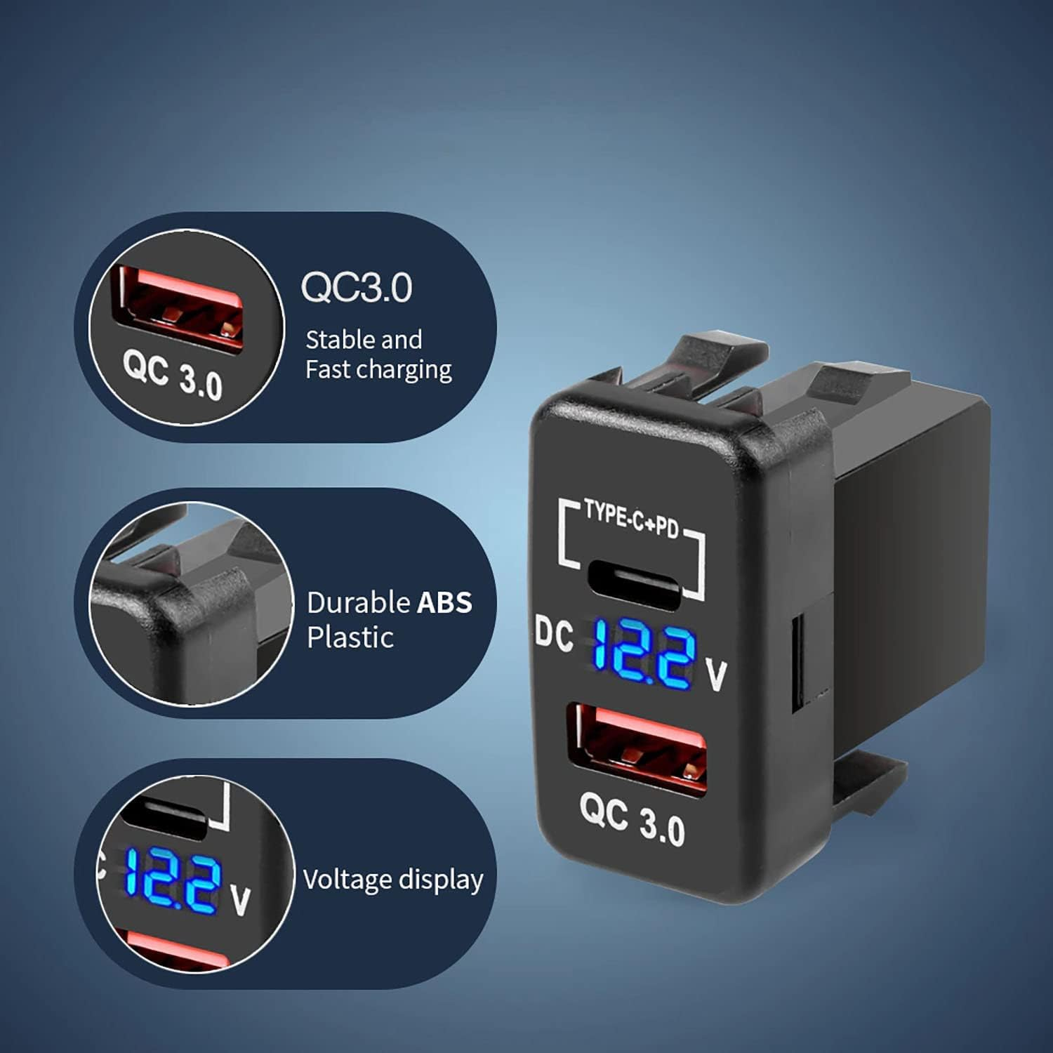 MEOXPAZ 12V-24V USB Outlet Dual Quick Charge 3.0 & PD USB C Port Charger Socket Power Adapter for Car Boat Marine Truck-A image number 1