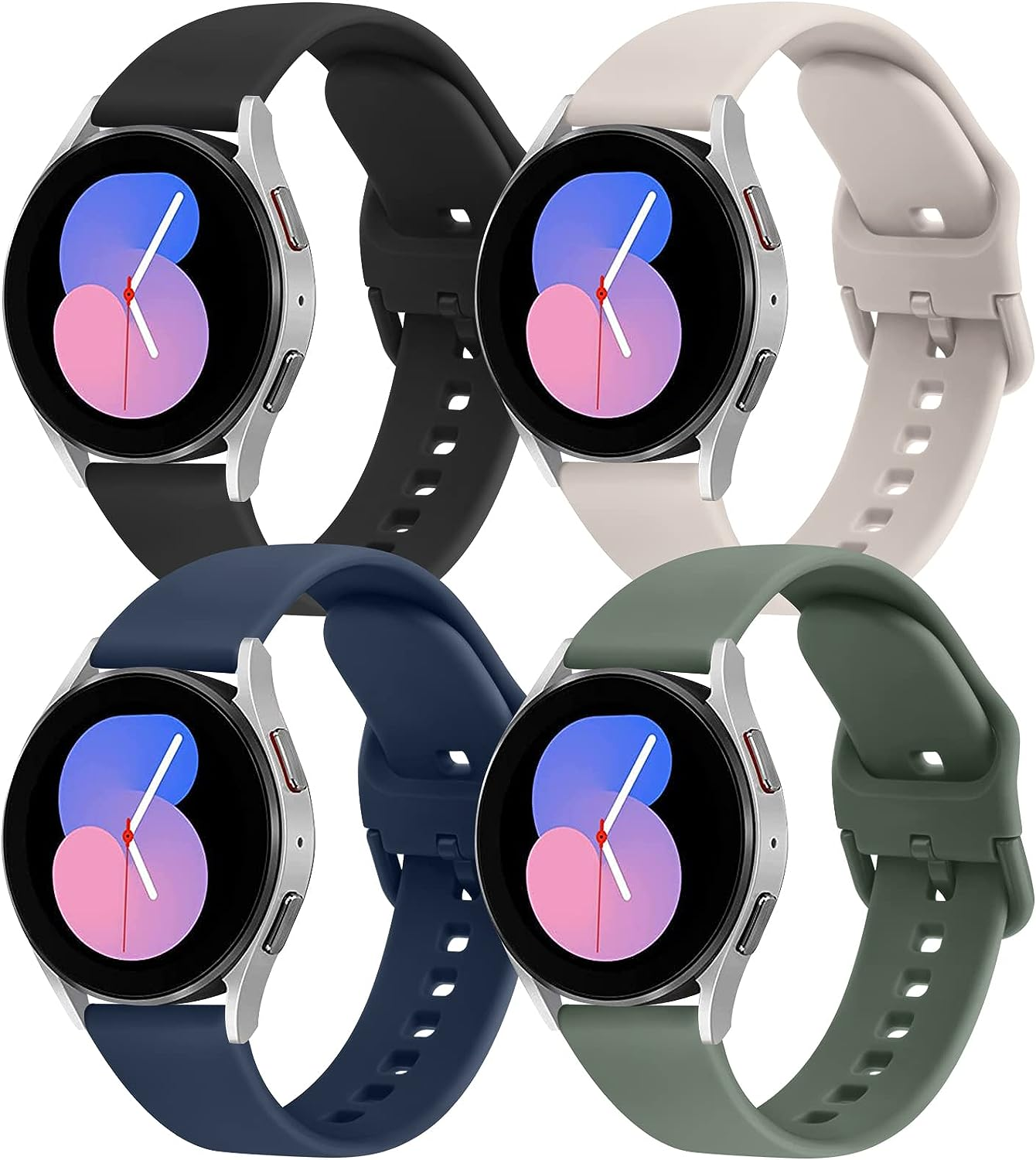 [4 Pack] Sport Bands for Samsung Galaxy Watch 5/6/4/3 40Mm 44Mm, 20Mm Adjustable Soft Strap Replacement for Women Men