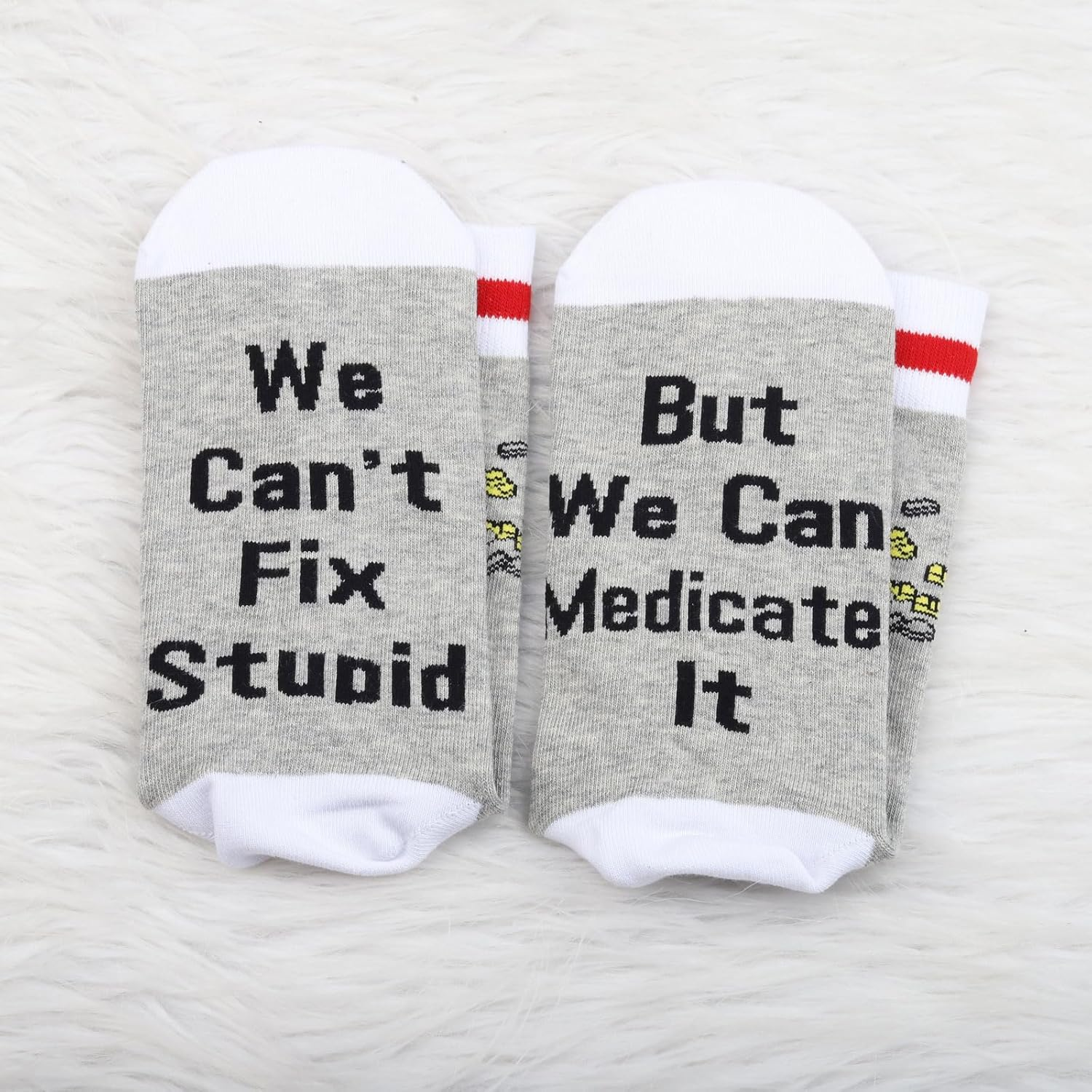 PXTIDY 2 Pairs Pharmacist Socks Pharmacist RX Gift Pharmacy Tech Gift We Can'T Fix Stupid but We Can Medicate It image number 3