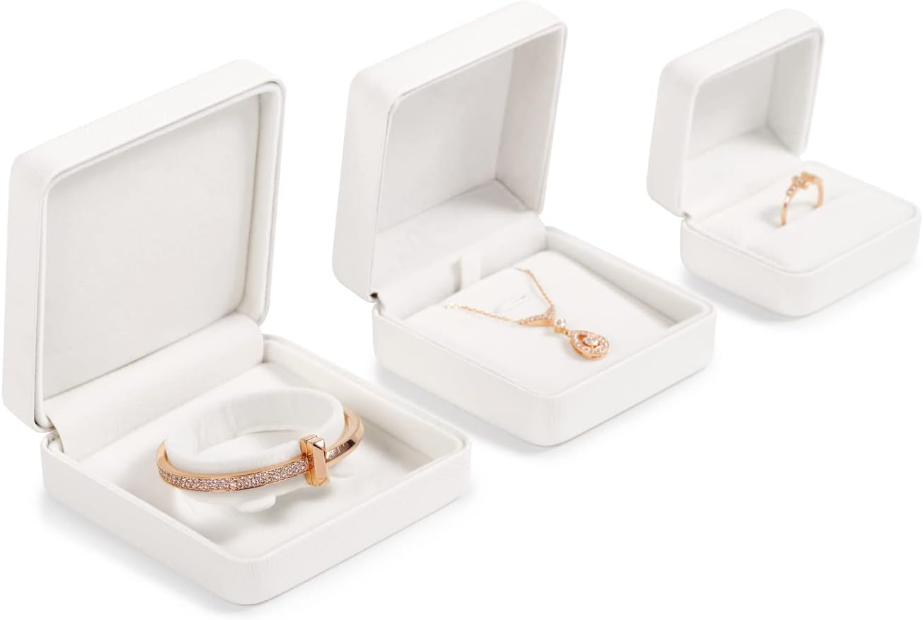 Woodten Necklace Pendant Bracelet Gift Box Necklace Box White Jewelry Gift Box Jewelry Gift Case for Birthday,Anniversary,Engagement,Proposal Jewelry Box image number 1