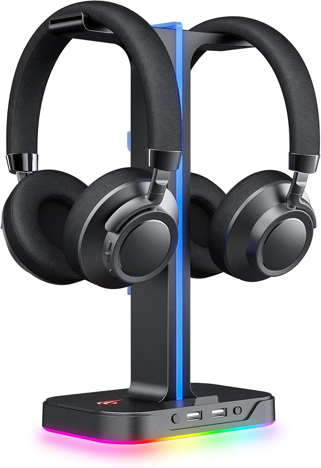 Havit RGB Gaming Headphone Stand Desk Dual Headset Hanger Base with Phone Holder & 2 USB Charger for Desktop PC Game Earphone Accessories image number 3
