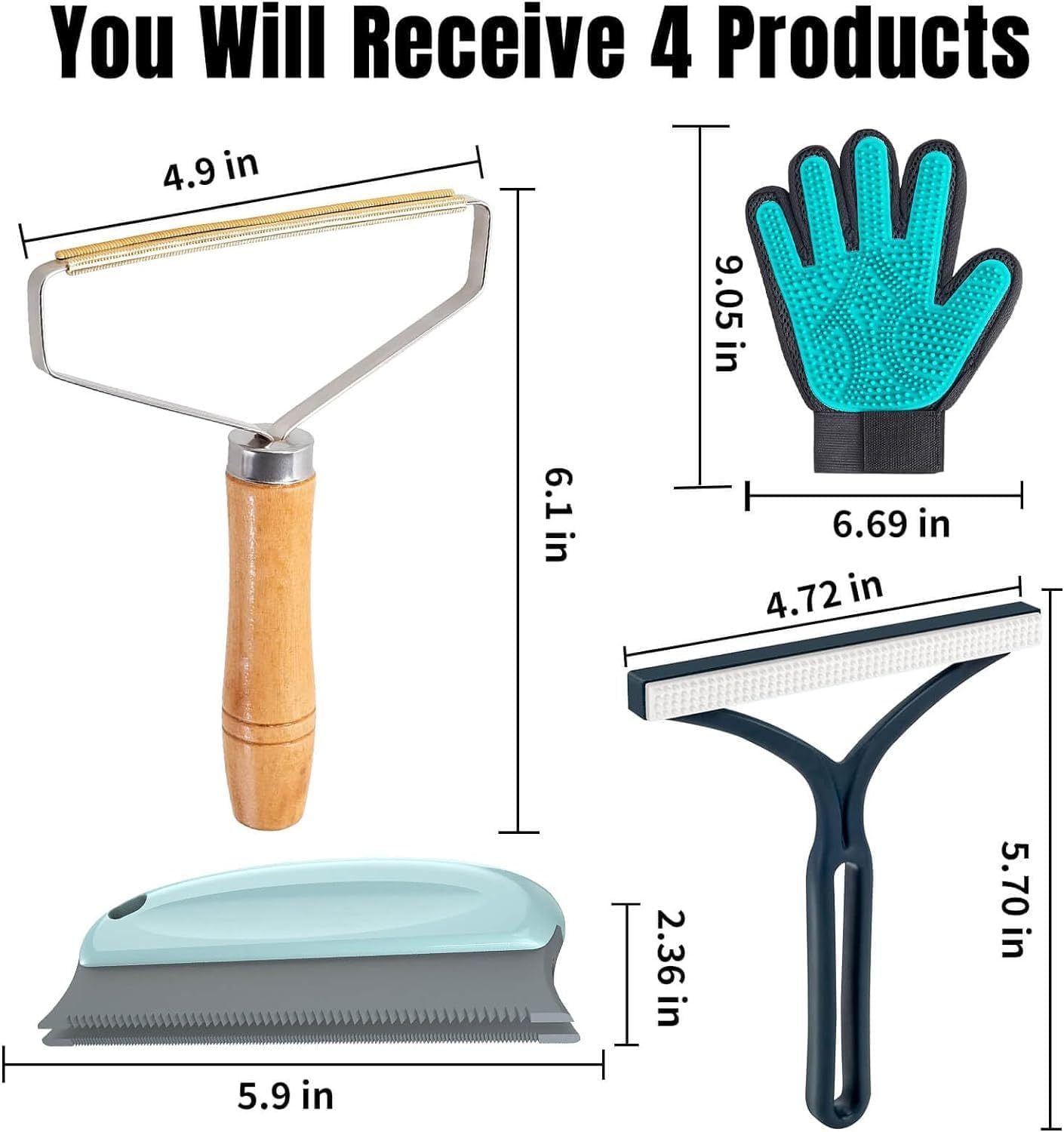 4In1 Pet Hair Remover Set,Pet Hair Removal Tool, Reusable Lint Remover Shaver Non-Damaging Fabric Carpet Scraper Pet Grooming Gloves for Carpets, Car Mat, Rugs,Couch,Pet Towers image number 5