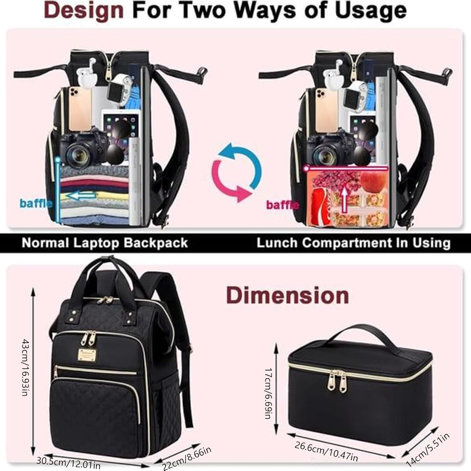 Huayeex Lunch Backpack for Women - Teacher Backpack with Cooler Lunch Box - Fashionable Work Storage Bag for Daily Outgoing School Travel Picnic Vacation Hiking Office image number 3