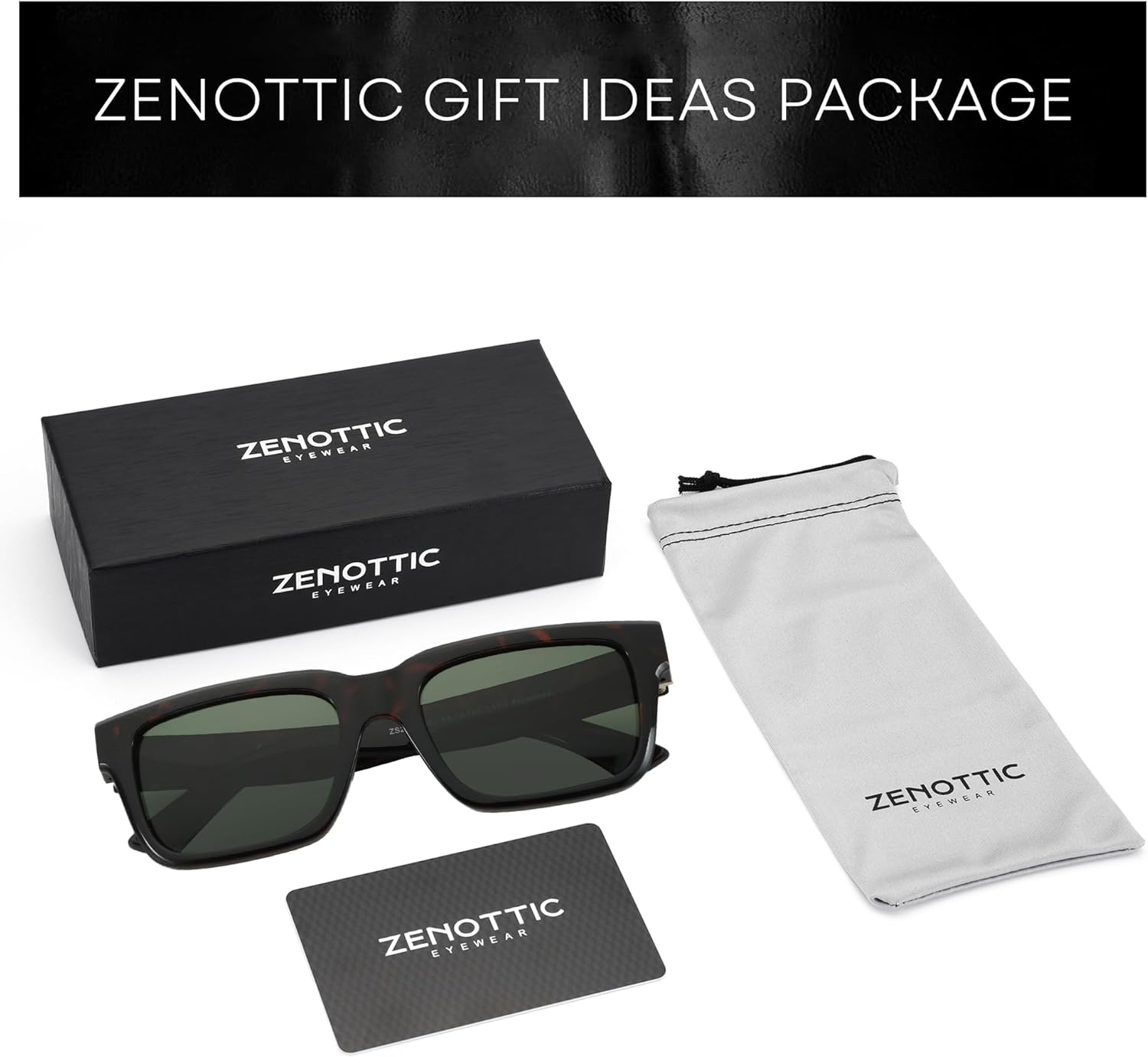 ZENOTTIC Rectangle Sunglasses for Men Women Polarized UV400 Protection Classic Trendy Driving Sun Glasses - C01 Black image number 3