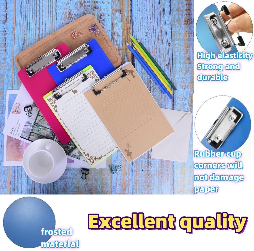 HIDOSNG 4 Pack Durable A5 Assorted Coloured Plastic Clipboard Heavy Duty Clip Boards Paper Holder Writing Memo Folders image number 5