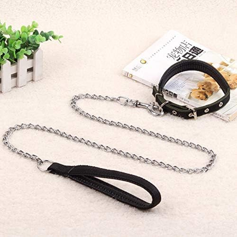 Pet Dog Chain Leash Lead 120Cm Chew Resistant Metal Leash Soft Leather Handle AU (Blue) image number 1