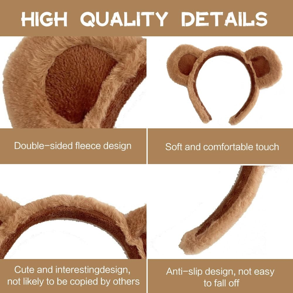 SUSOO 2 Pcs Soft Bear Ears Headband, Brown Plush Costume Hairband for Adults & Kids, Cosplay Party Headbands, Soft Bear Ear Shaper for Face Washing, Cute Teddy Style for Women & Toddlers image number 4