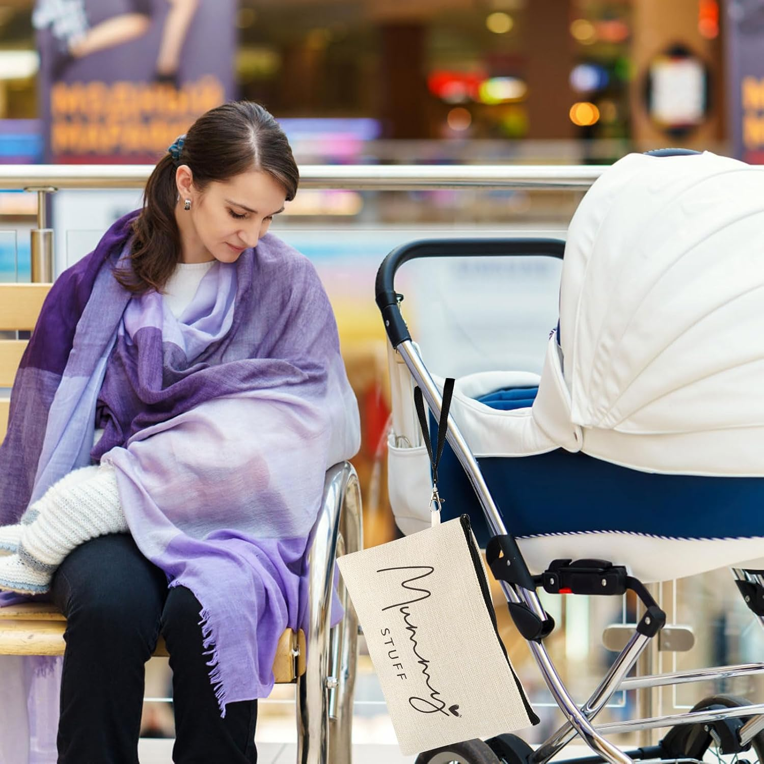 2 Pcs Mum to Be Gifts, New Mum Gifts, Baby Shower Gifts for Mum, White Cosmetic Bags Canvas Pouch Bags with Zipper for Pregnant Women New Mom Gifts image number 5