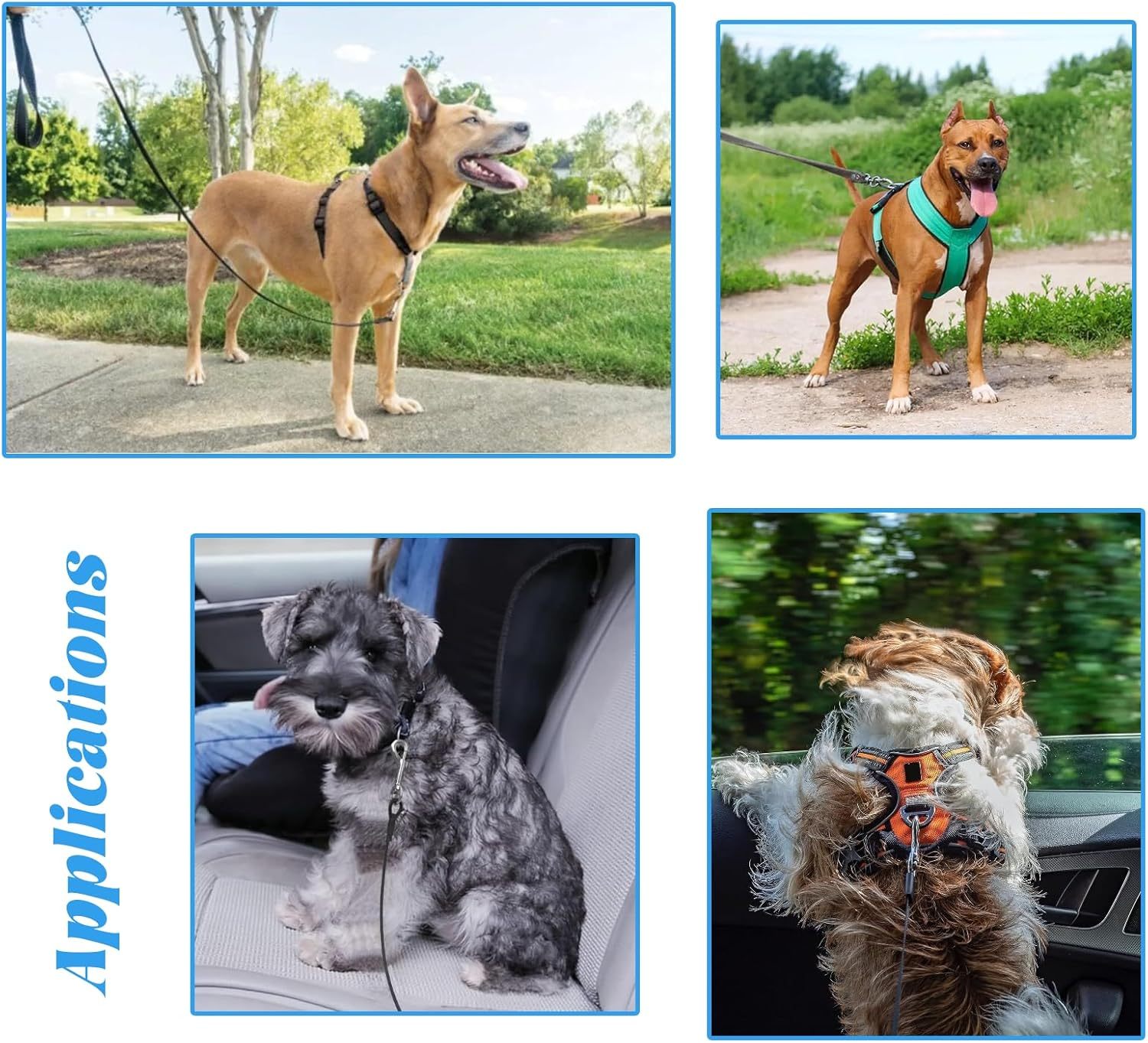 Car Harness for Dogs, Chew Proof Coated Steel Rope, Car Seat Belt with Double Clips and Buckle, Dog Chain, Leash, Vehicle Harnesses for Small Medium Large Dogs, Black And image number 3