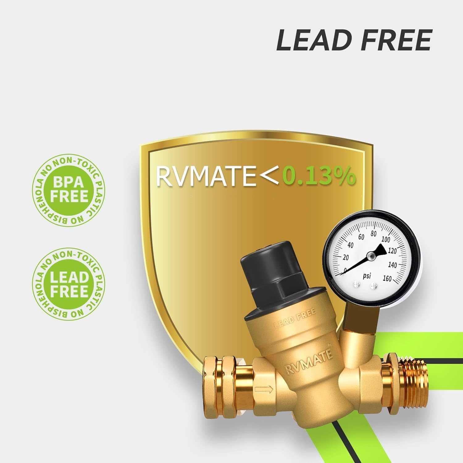 RVMATE RV Water Pressure Regulator, Brass Lead-Free Water Pressure Reducer Kit, Adjustable Valve with Inlet Screen Filter, for Camper Travel Trailer image number 4
