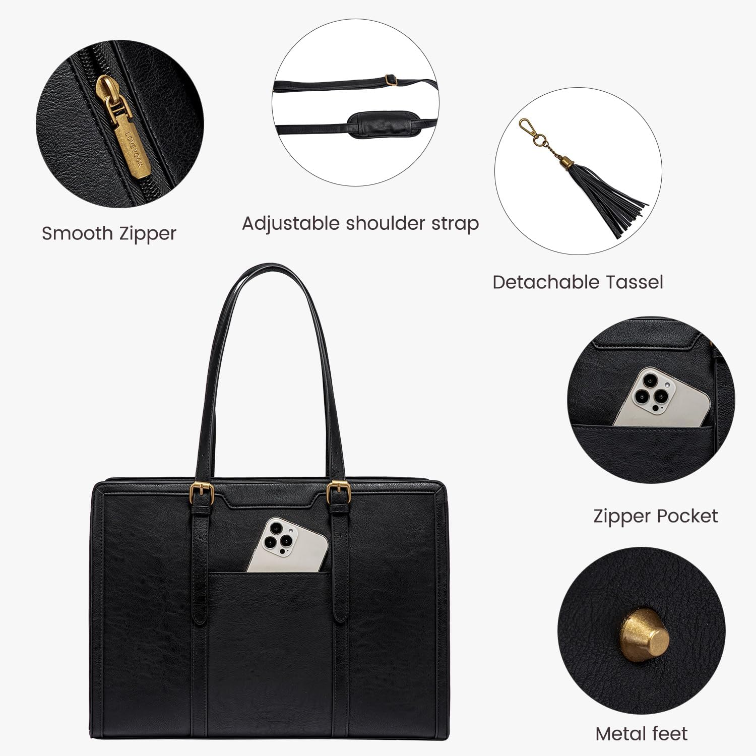 LOVEVOOK Laptop Bag for Women Vintage Leather Laptop Tote 15.6 Inch Large Capacity Computer Bag with Clutch Purse for Work image number 3