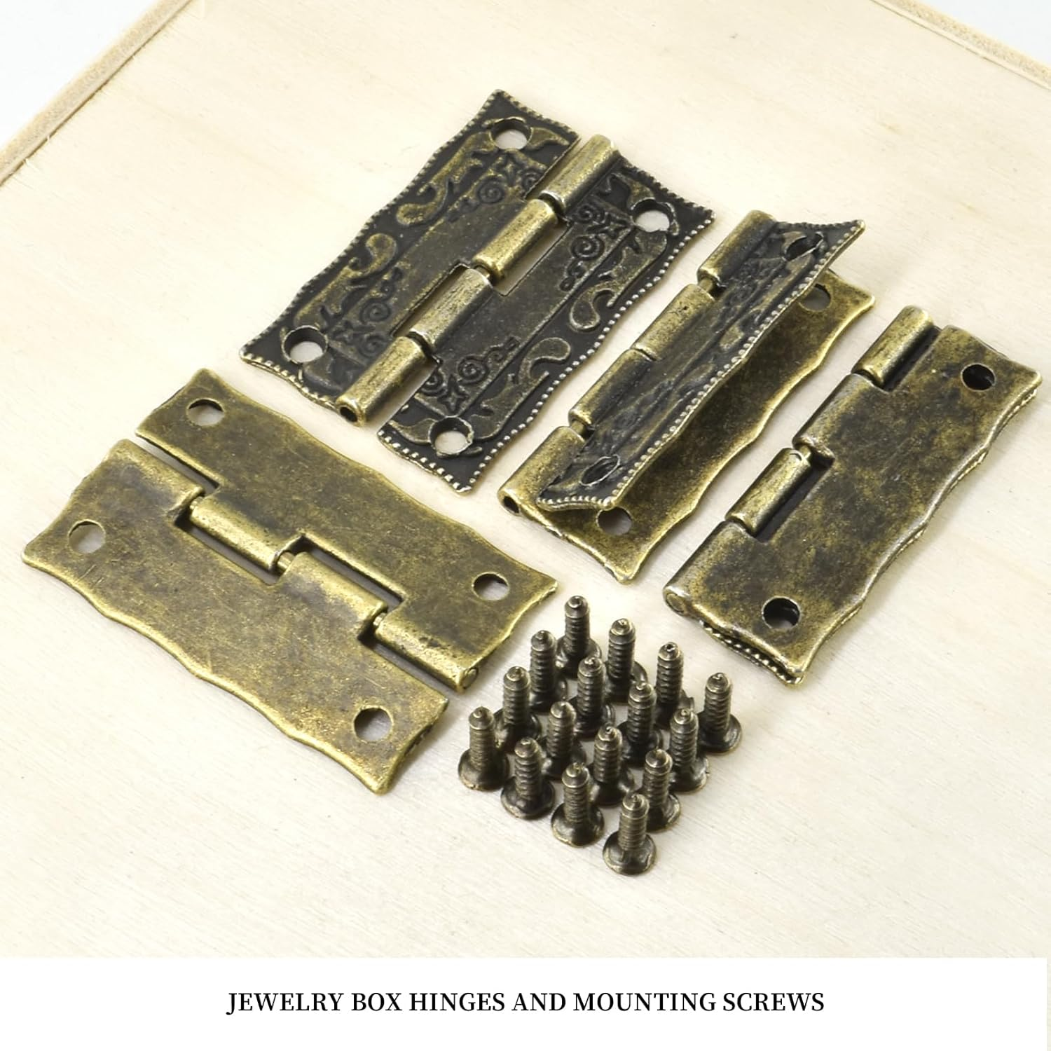 Rectangle Antique Right Hook Hasp Latch Vintage Bronze Engraved Hinge with Matching Screws for Repair and Decorative Jewelry Box Wood Boxes 4 Sets