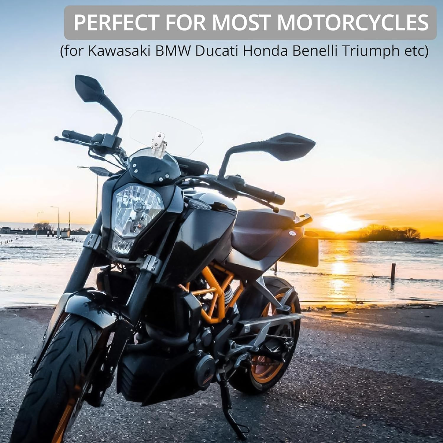 Justech Motorcycle Windshield, Adjustable Motorcycle Windshield Extension Spoiler Clips, Universal Windscreen Wind Air Deflector for Kawasaki BMW Triumph Motorbike-Transparent, Silver Bracket image number 1