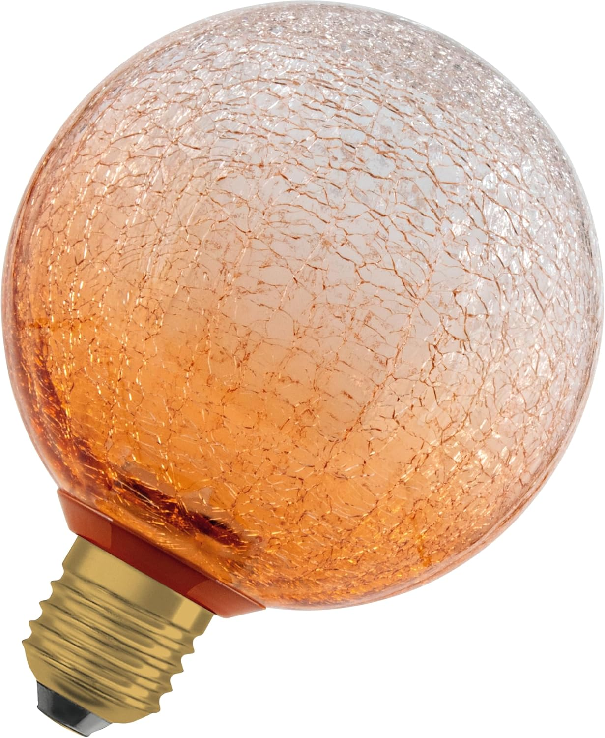 Decorative LED Lamp in Cracked Glass in Cracked Glass round Orange