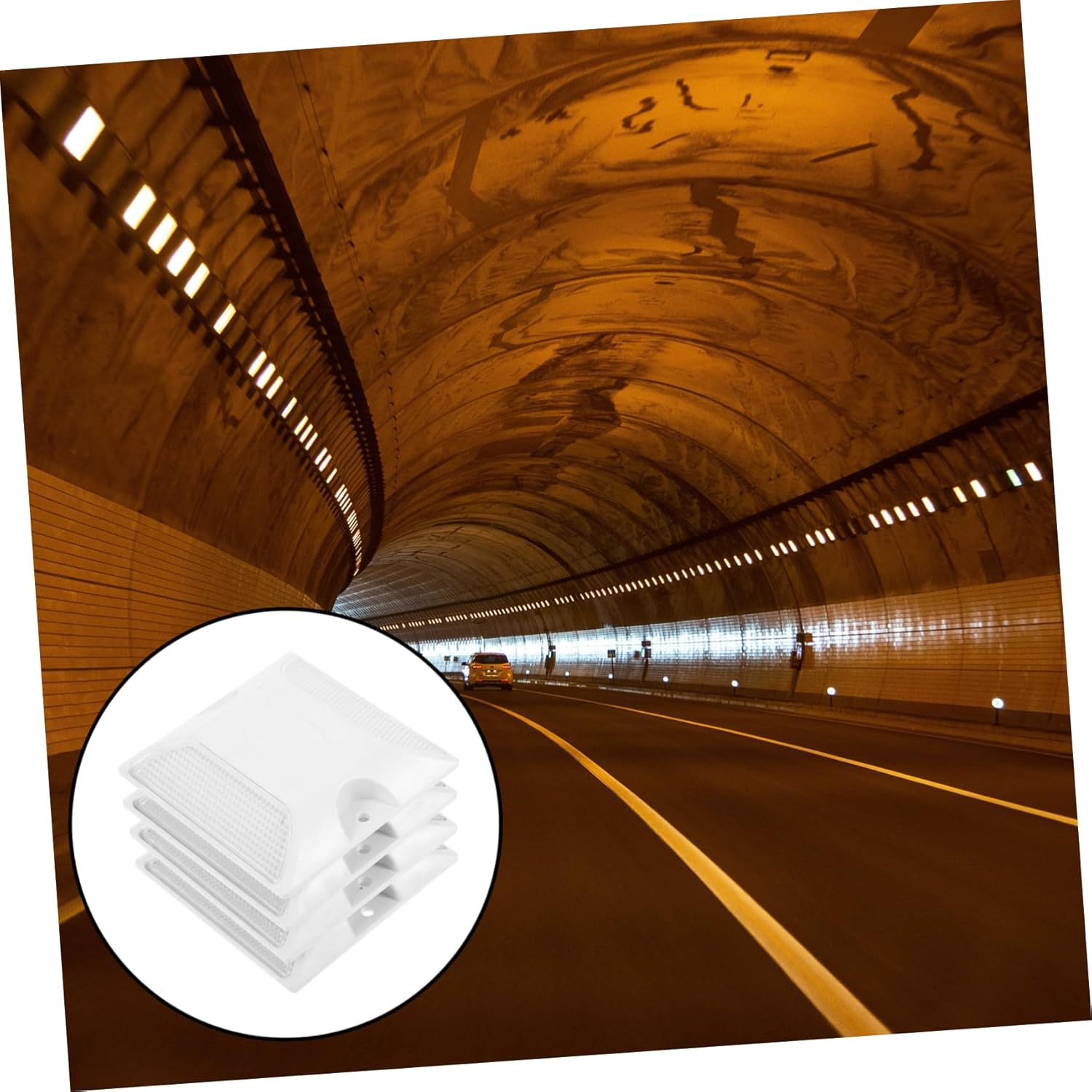 4Pcs Reflective Road Studs Double-Sided White Pavement Markers Plastic Driveway Reflectors High Visibility Emergency Safety Markers for Outdoor Roadside and Highway Use image number 5